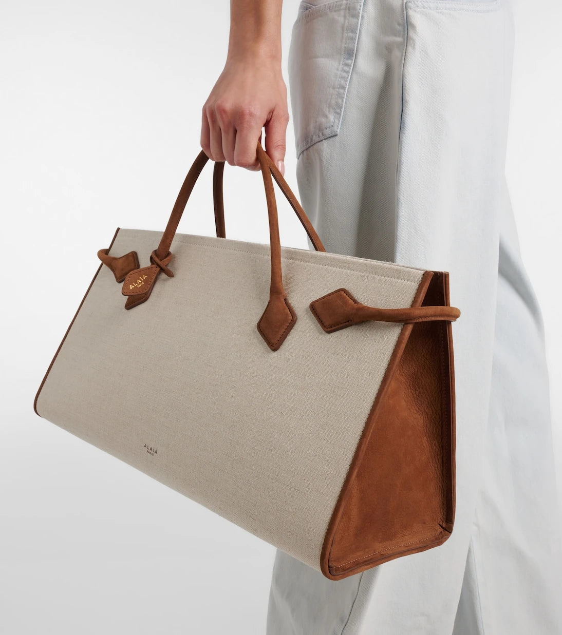 Alaïa - Le Teckel leather-trimmed canvas tote bag