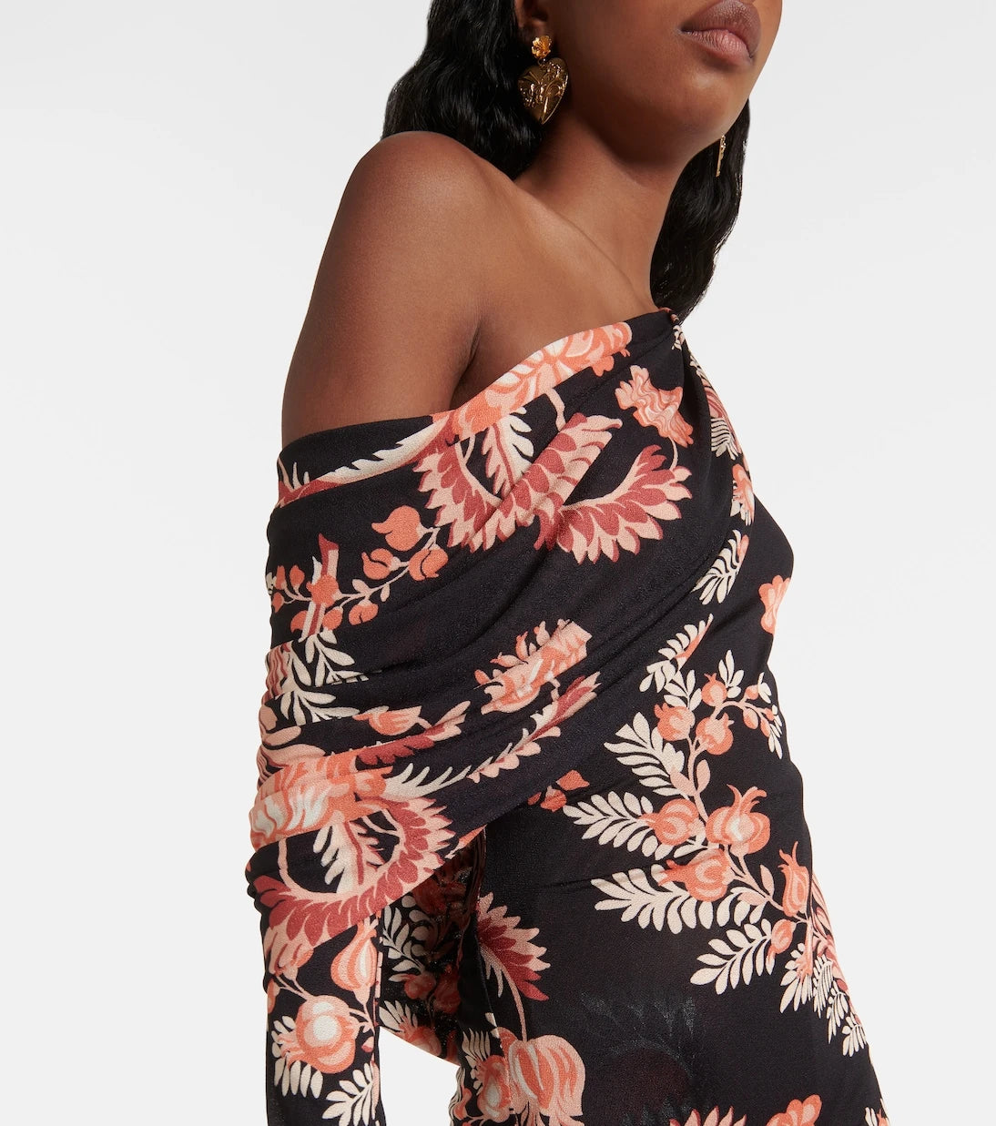 Etro - Floral draped asymmetric midi dress