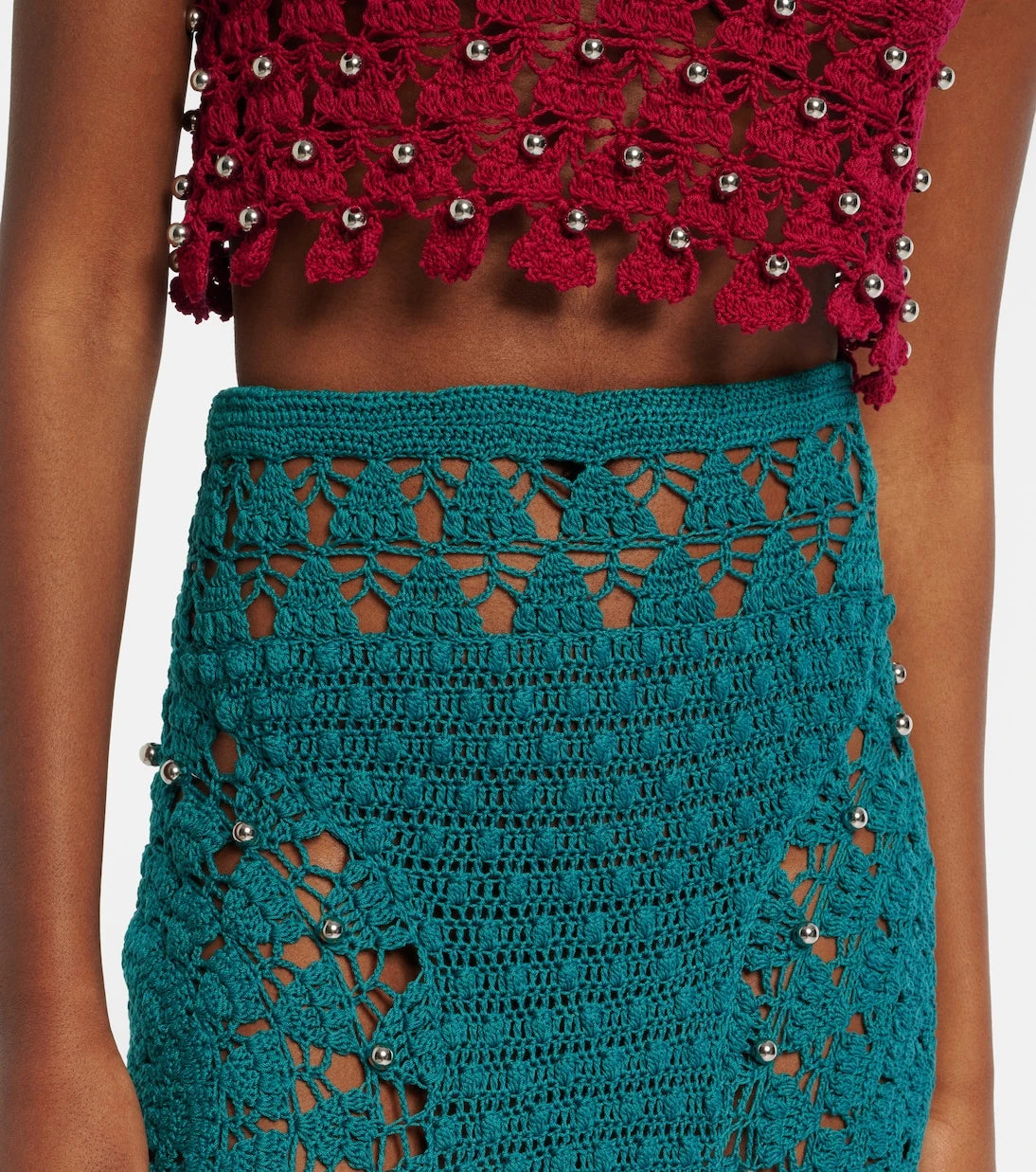 Rabanne - Embellished crochet cotton midi skirt