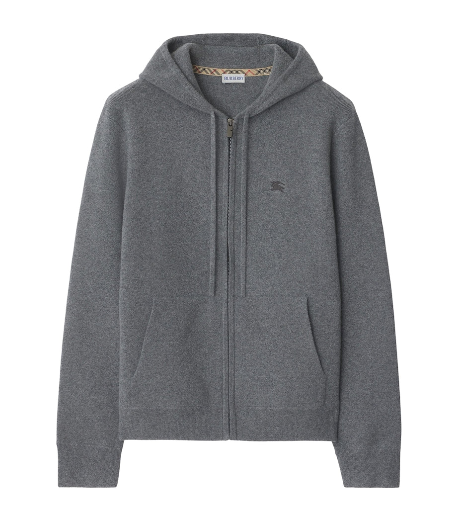 Burberry Grey Cashmere-Blend Zip-Up Slim Hoodie