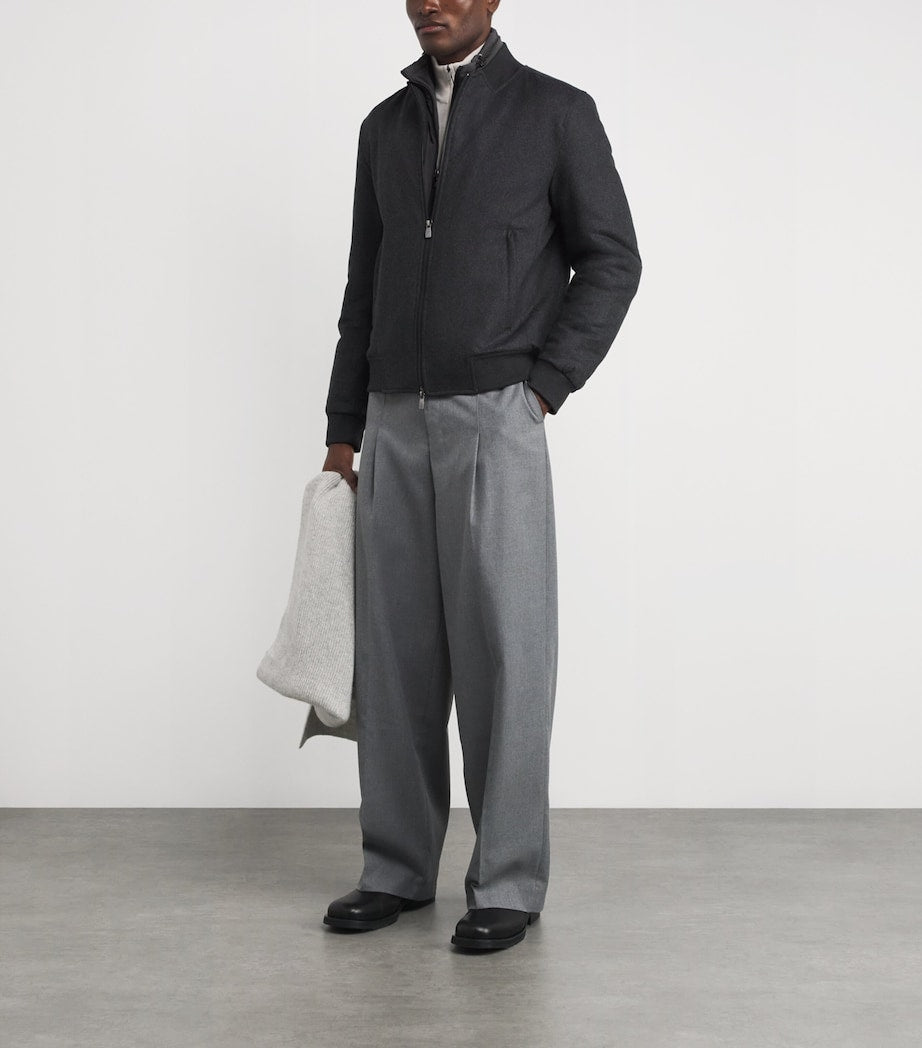 Grey Cashmere-Blend Vest-Lined Bomber Jacket