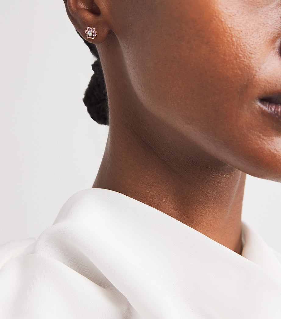 Small Rose Gold, Diamond and Sapphire Flora Stud Earrings