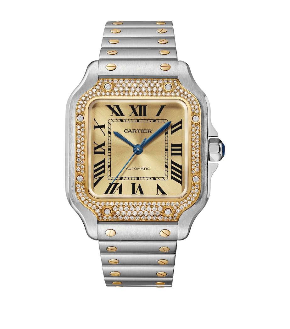 Stainless Steel and Diamond Santos de Cartier Watch 41.9mm