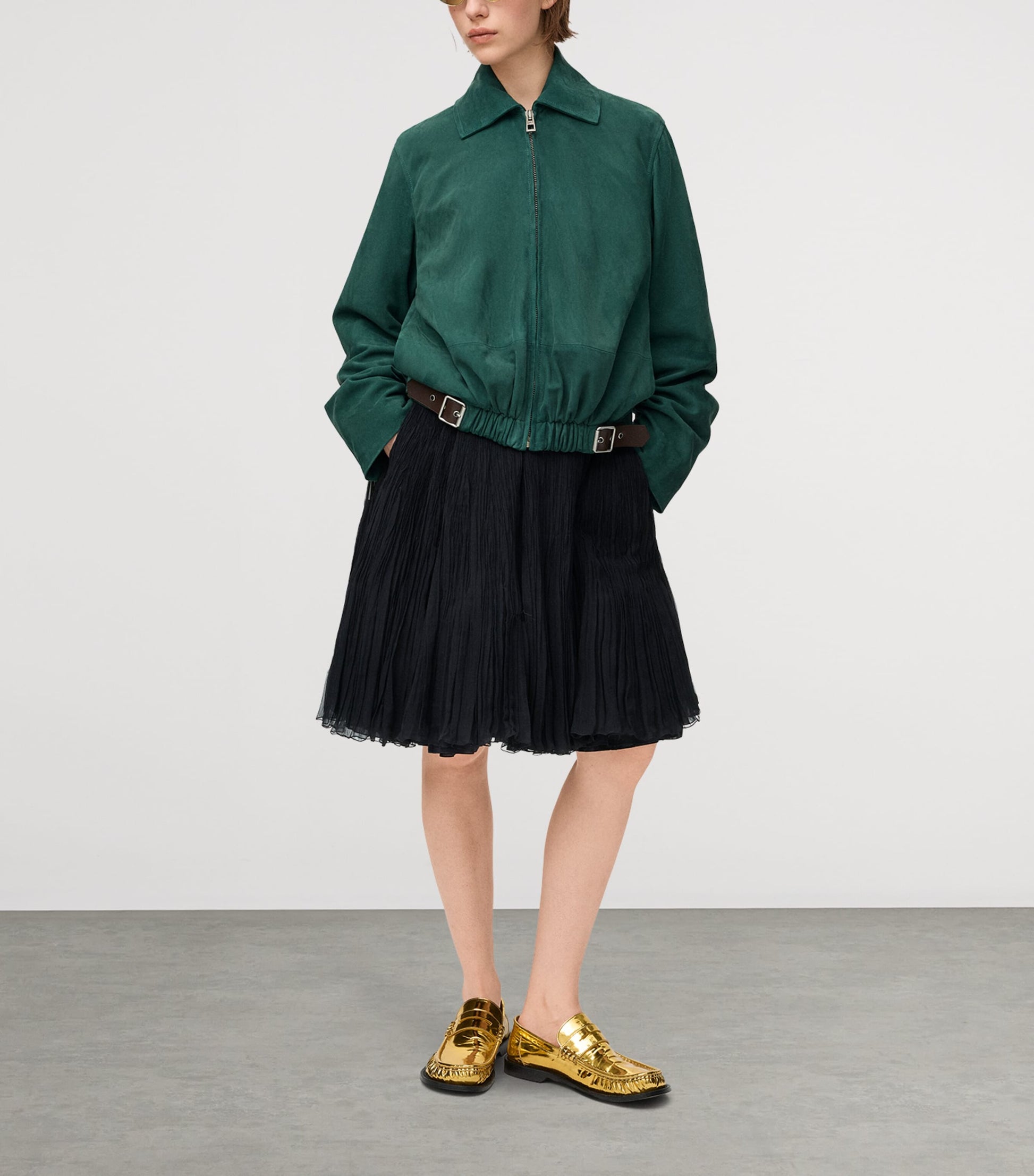 Green Suede Buckled Shirt Jacket