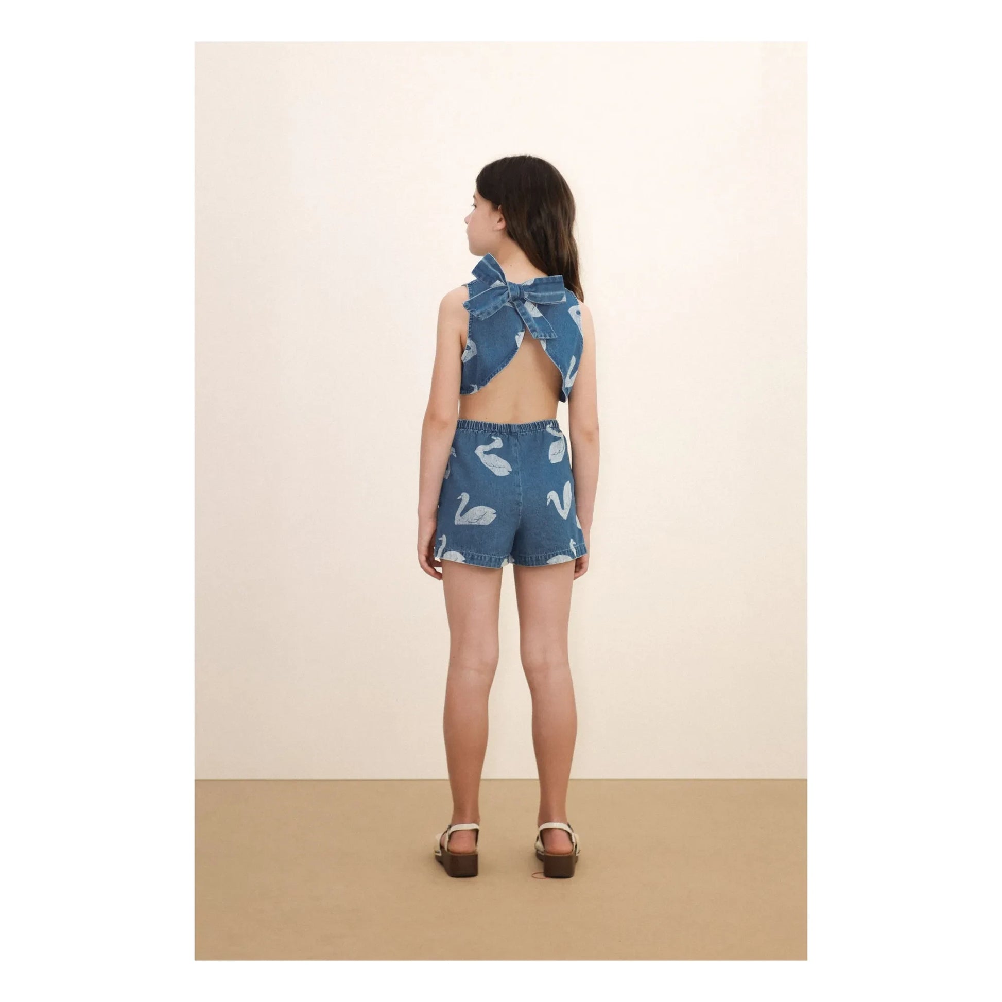 Tinycottons - Denim Short Swans | Blue