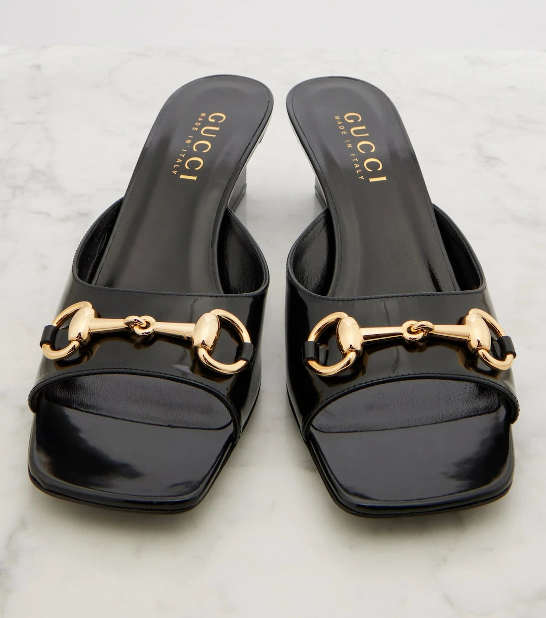 Gucci - Signora Horsebit patent leather mules