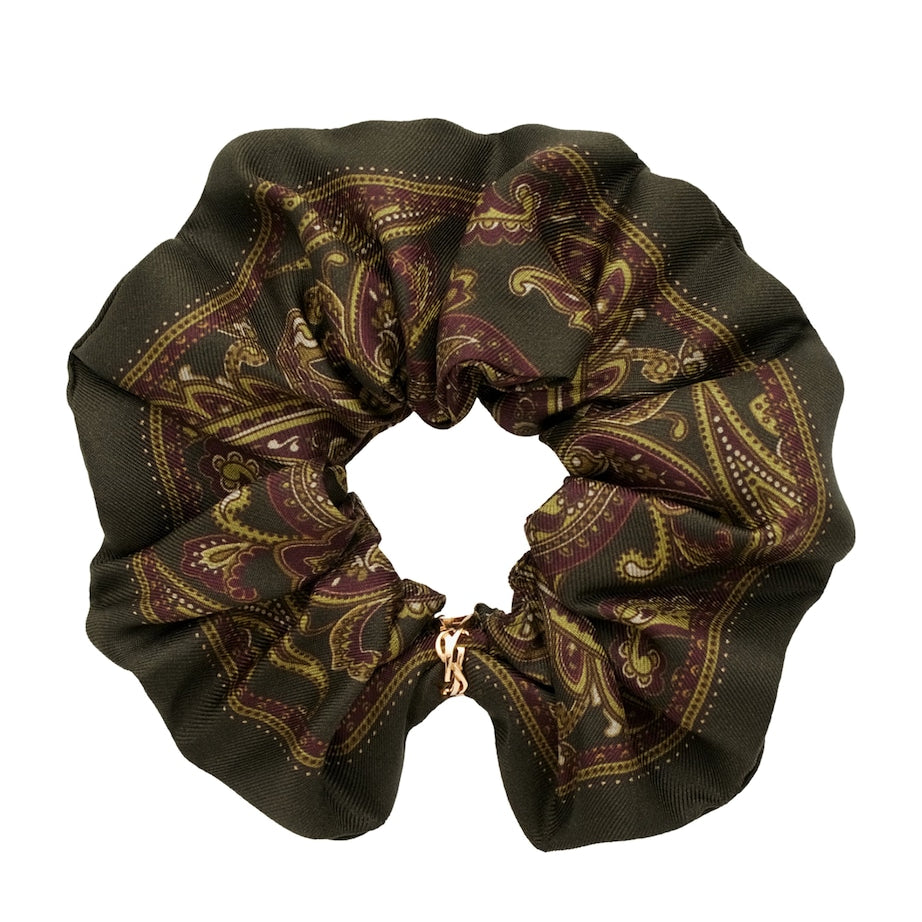 Green Silk Paisley Scrunchie