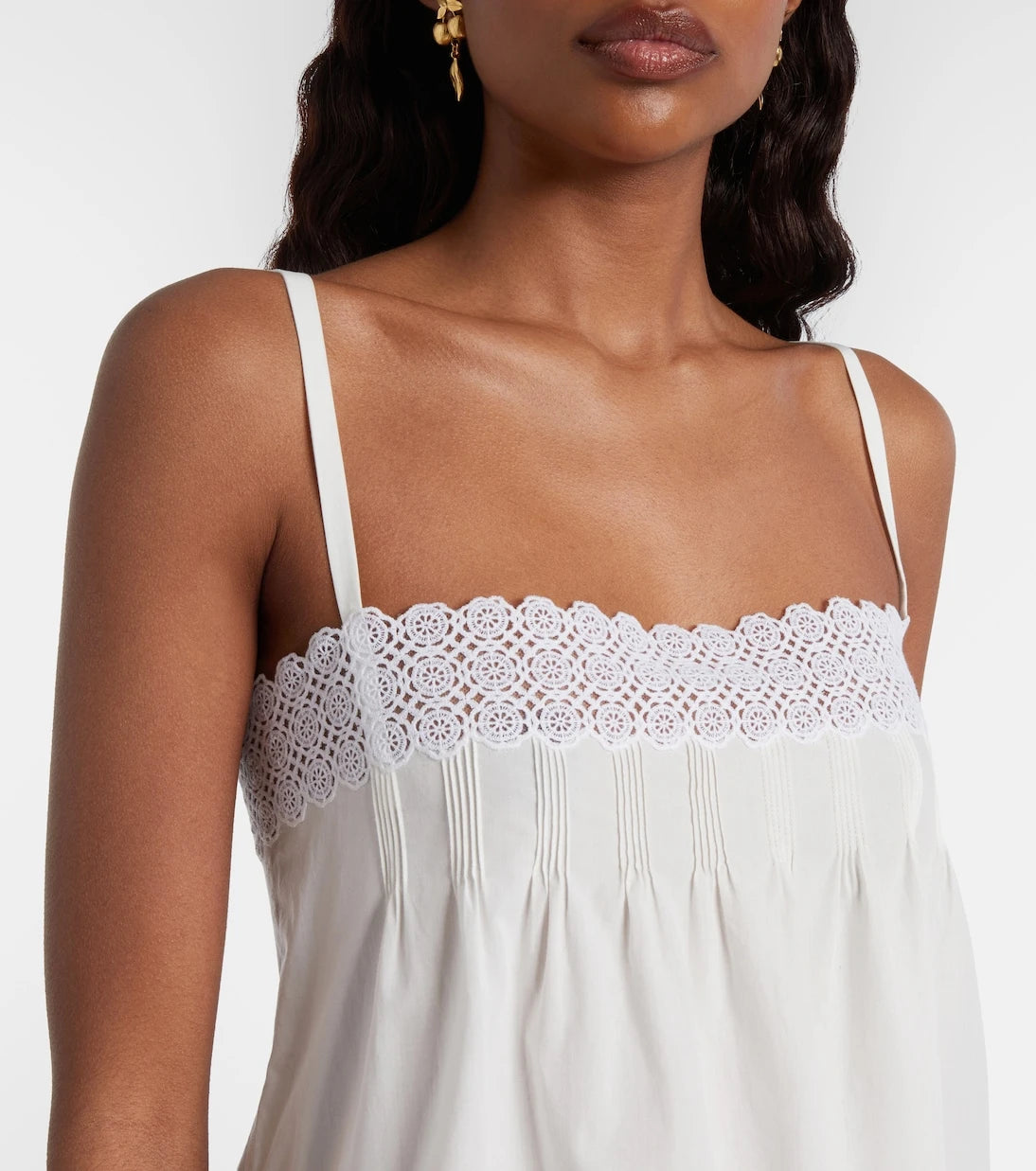 Saint Laurent - Lace-trimmed cotton slip dress