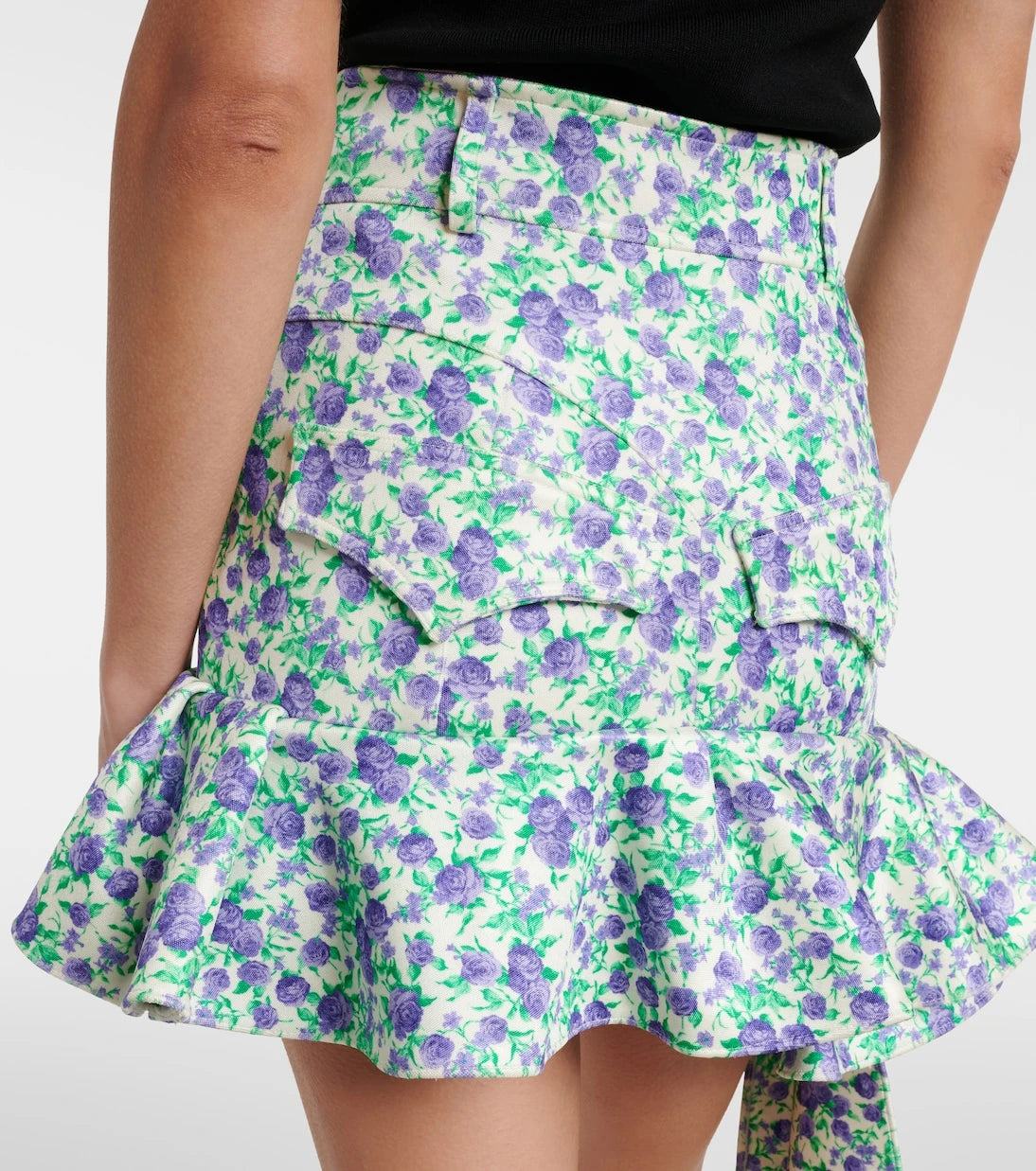 Rabanne - Ruffled floral jersey miniskirt