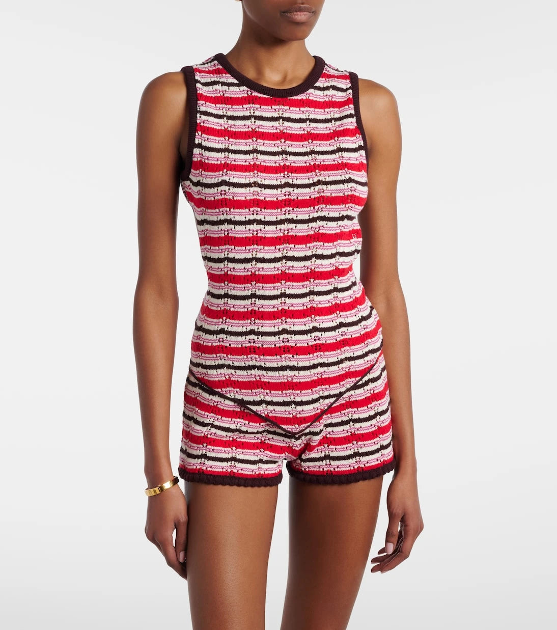 The Attico - Striped crochet cotton top