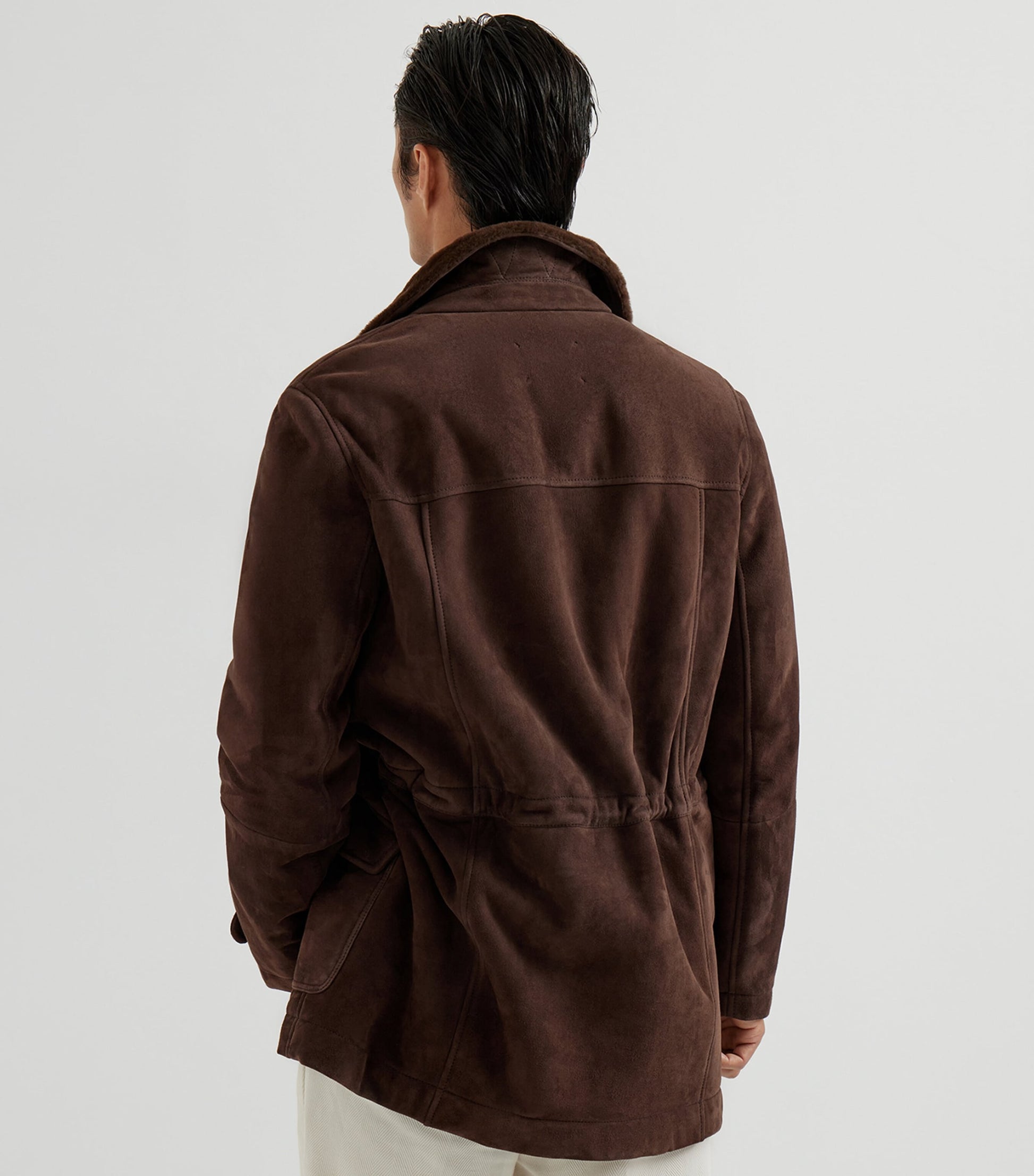 Brown Suede-Shearling Pea Coat