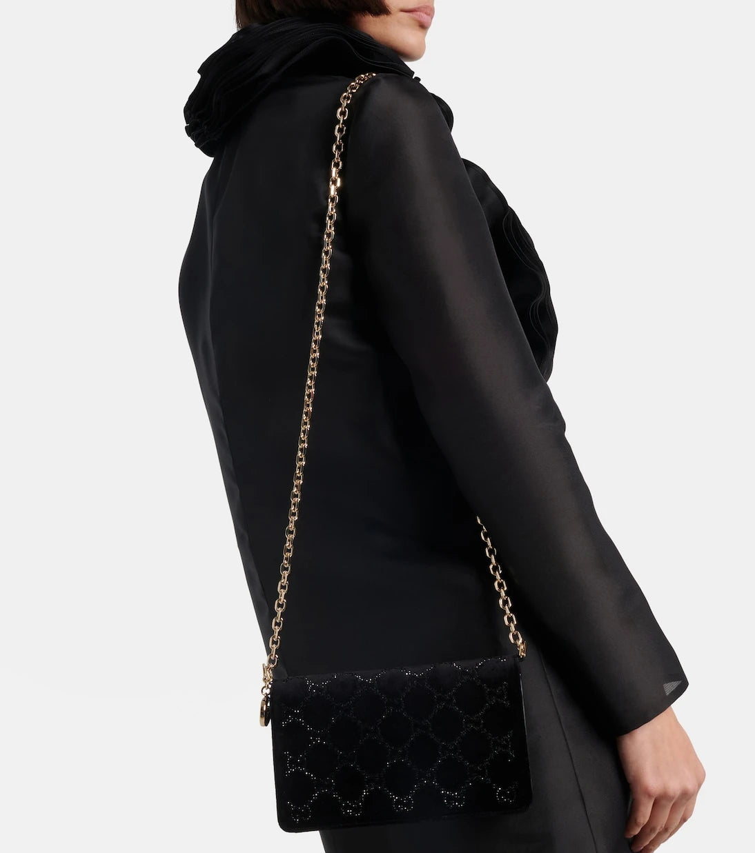 Gucci - محفظة مخملية GG كريستال مع سلسلة