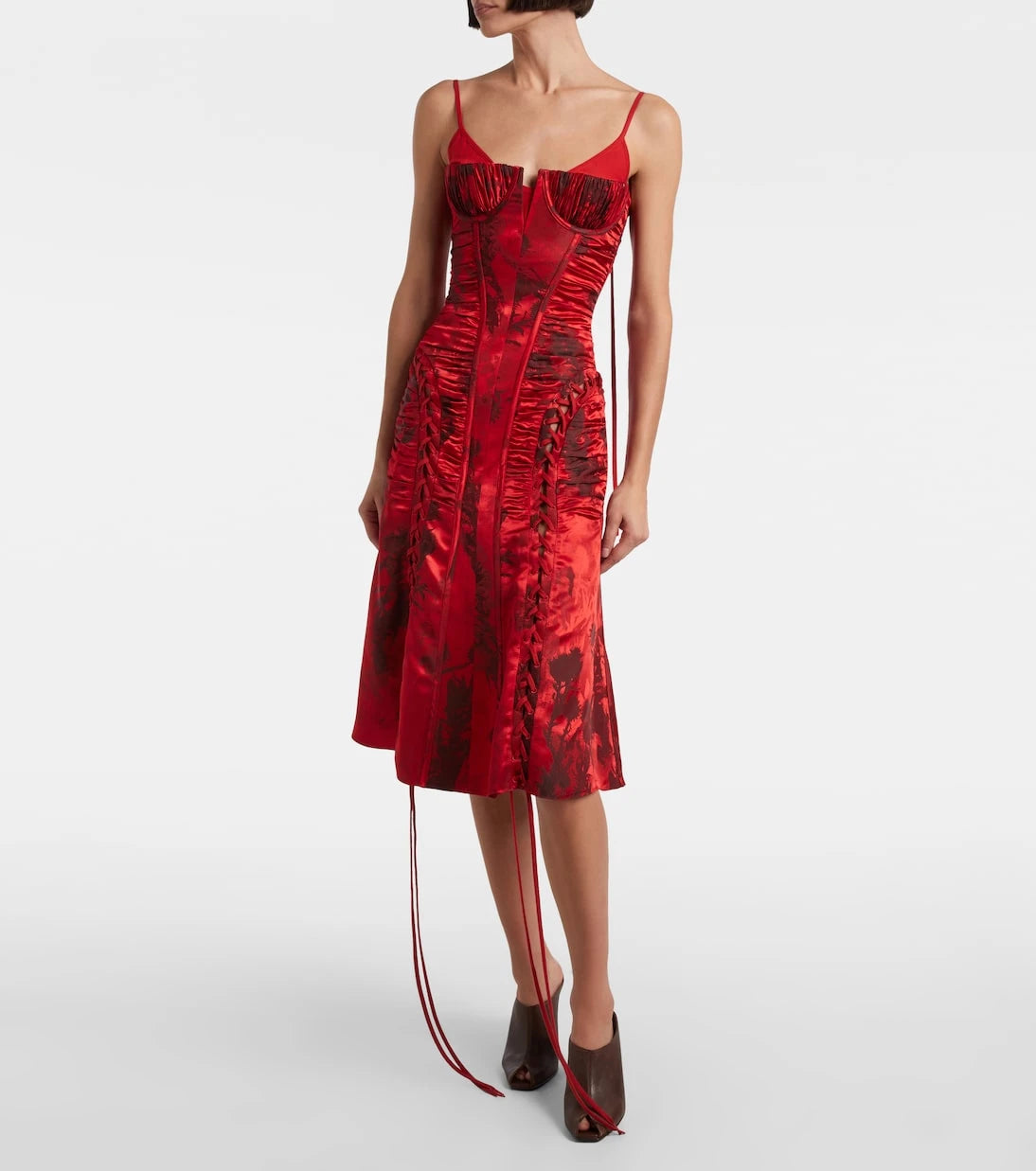 McQueen - Lace-up ruched midi dress