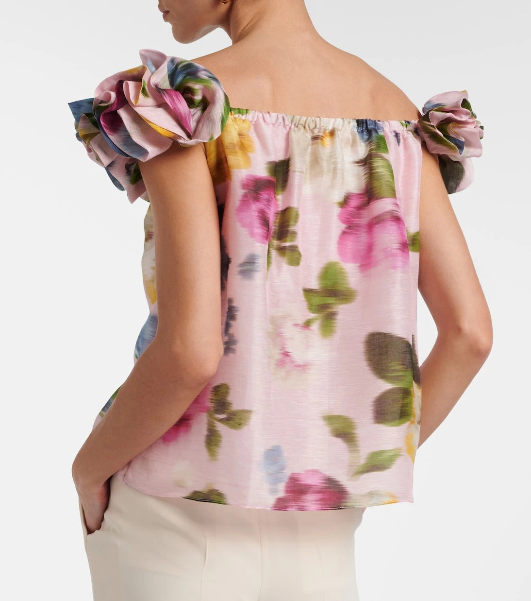 Carolina Herrera - Floral off-shoulder linen and silk top