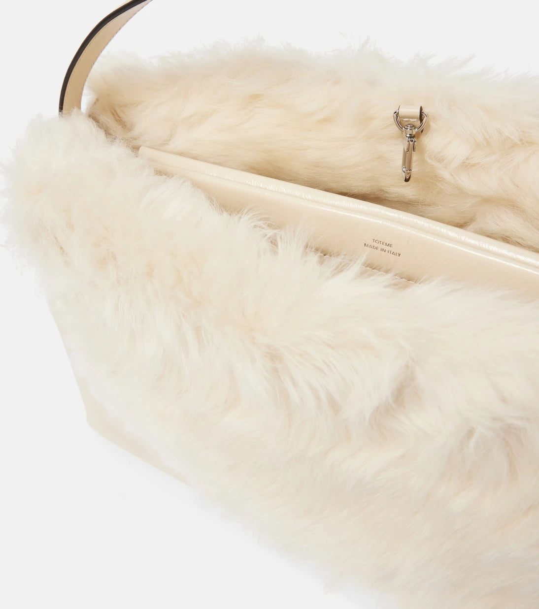 Toteme - T-Lock Büyük shearling astarlı omuz çantası