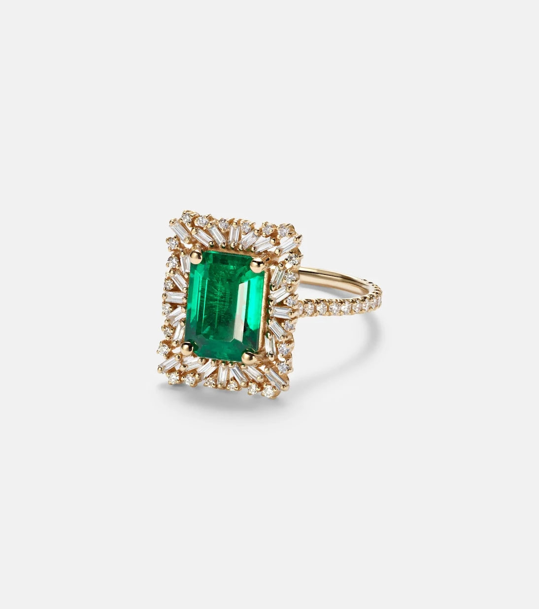 Suzanne Kalan - 18kt gold ring with emerald and diamonds
