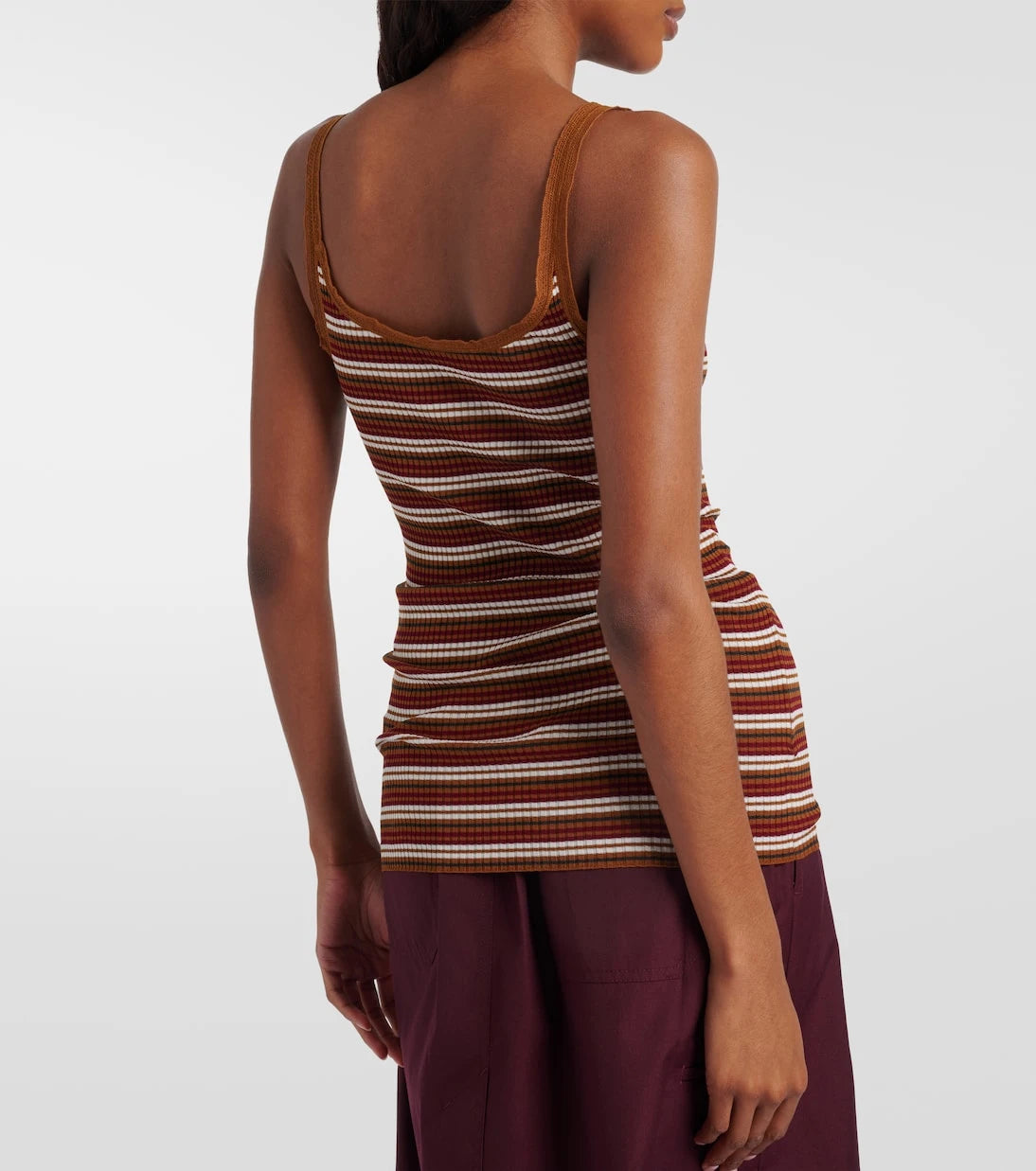 Prada - Lace-trimmed striped cotton tank top