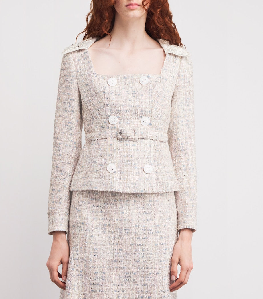 Huishan Zhang Pink Tweed Embellished Goldie Jacket