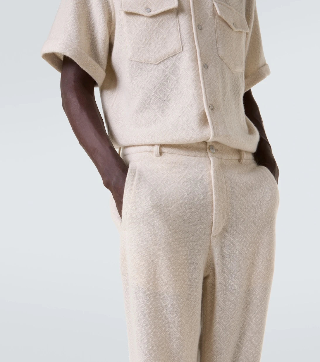 God's True Cashmere - Diamond cashmere straight pants with moonstone
