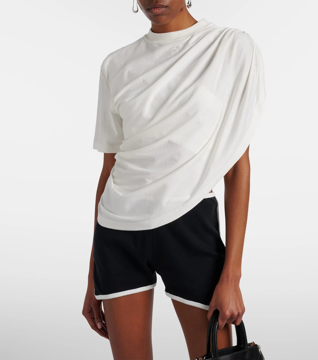 Courrèges - Ruched asymmetric cotton jersey T-shirt