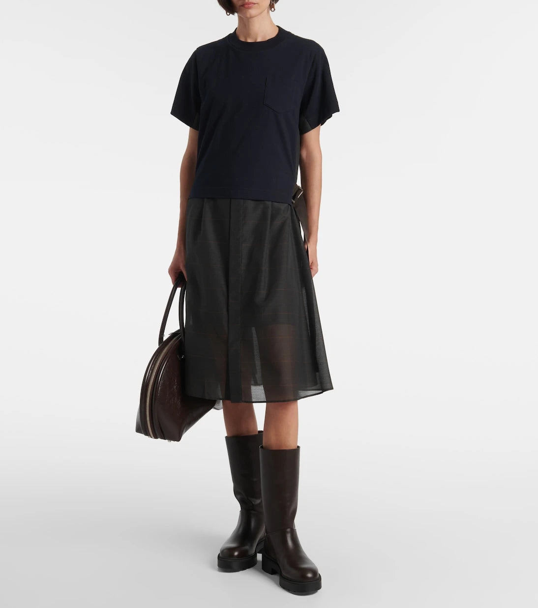 Sacai - فستان ميدي بتصميم قميص جيرسيه