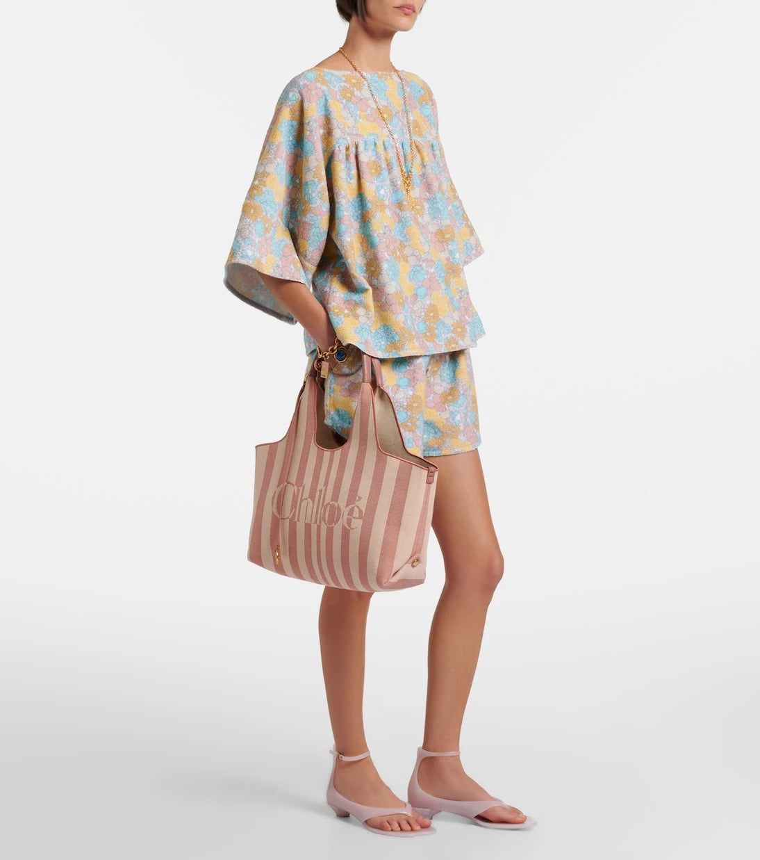 Chloé - Chloé Stripy Large logo canvas tote bag