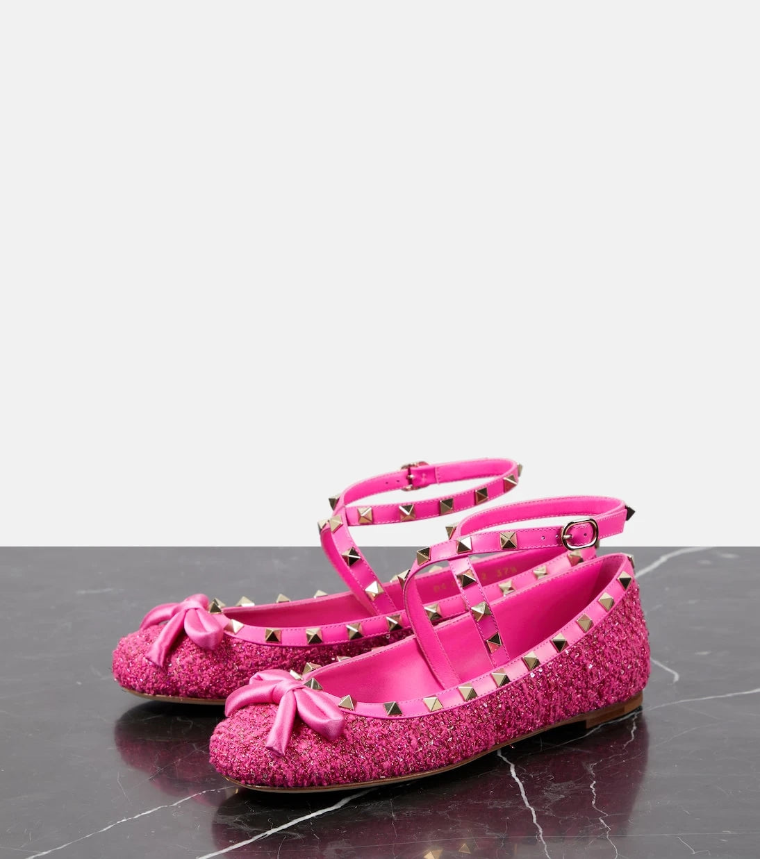 Valentino Garavani - Rockstud leather-trimmed bouclé ballet flats