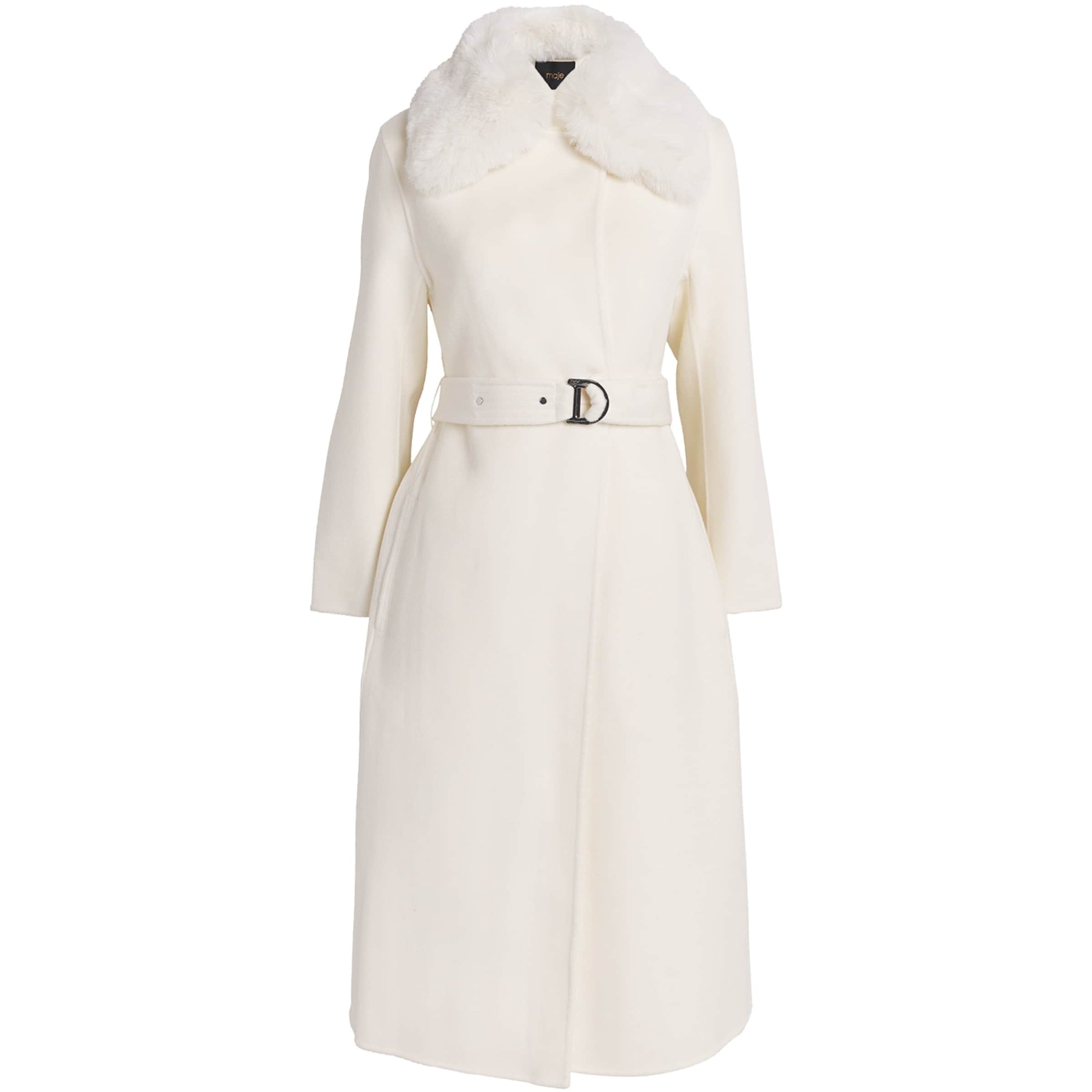 White Wool-Blend Faux Fur Coat