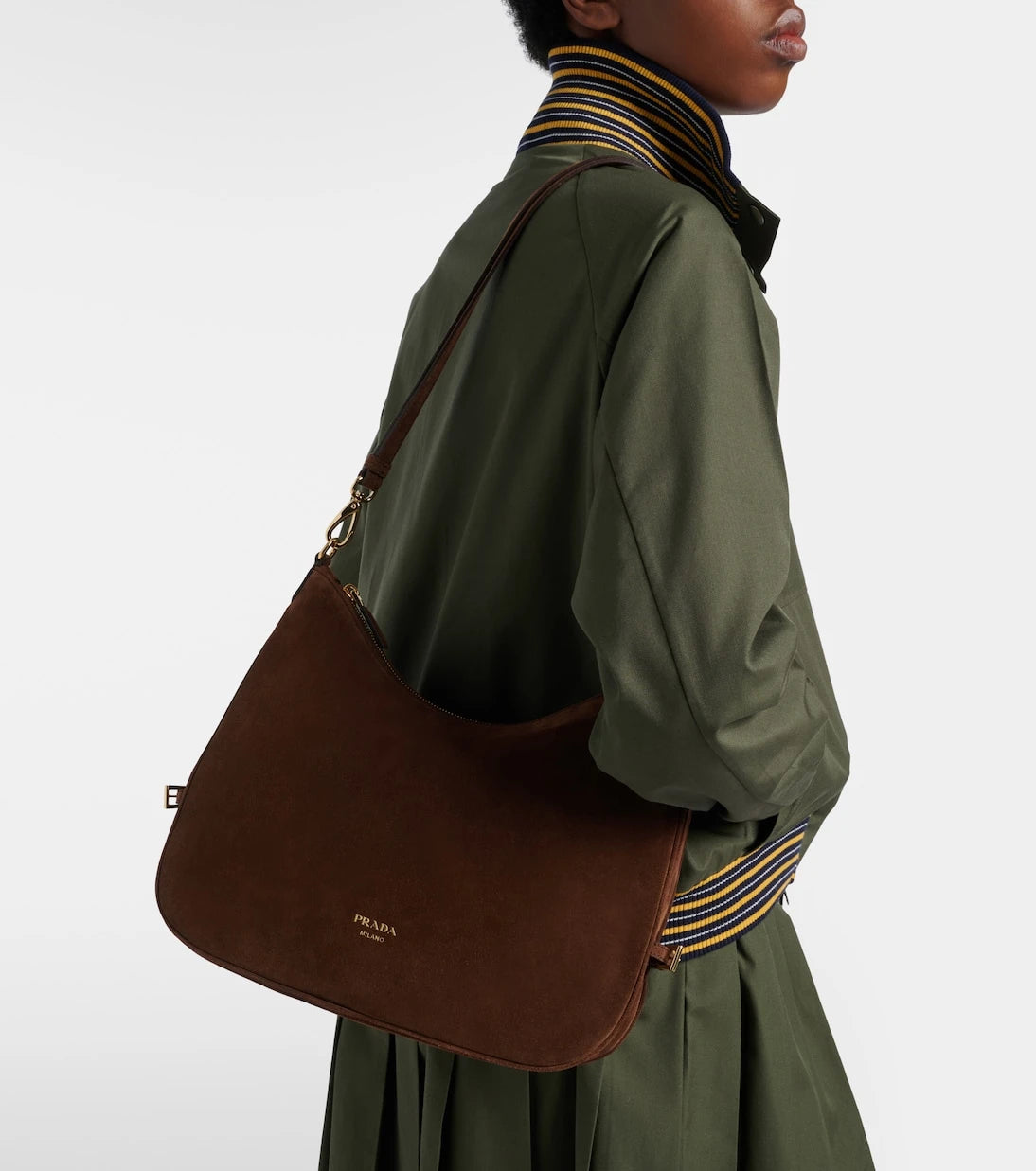 Prada - Prada Aimée Large suede shoulder bag
