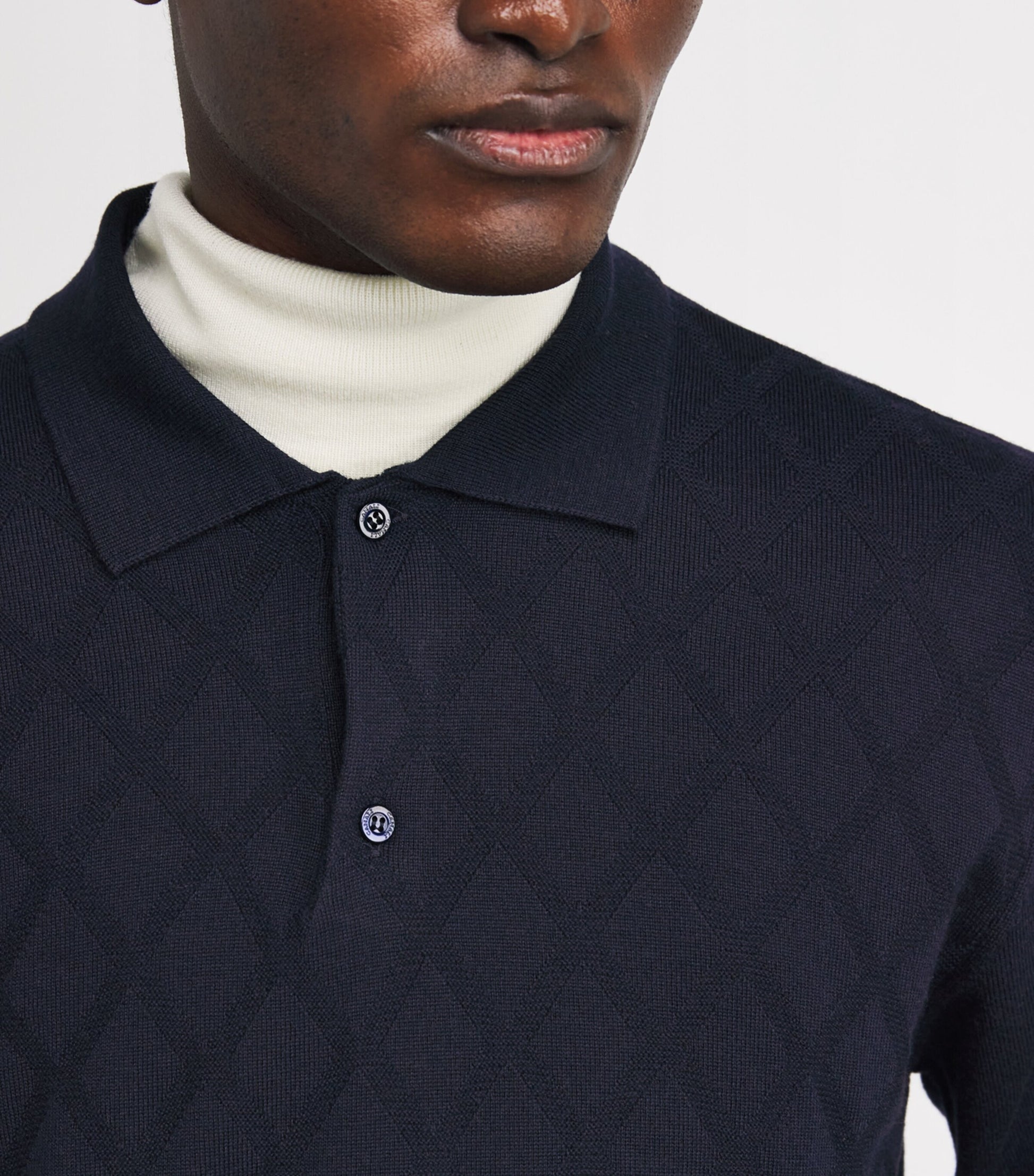 Canali Merino Wool Jacquard Polo Shirt
