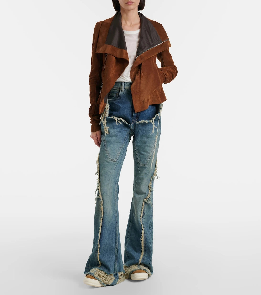 Rick Owens - Silvered distressed flared jeans
