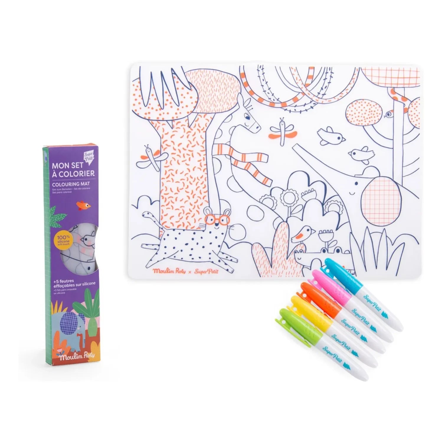 Moulin Roty - Silicone coloring set + 5 markers
