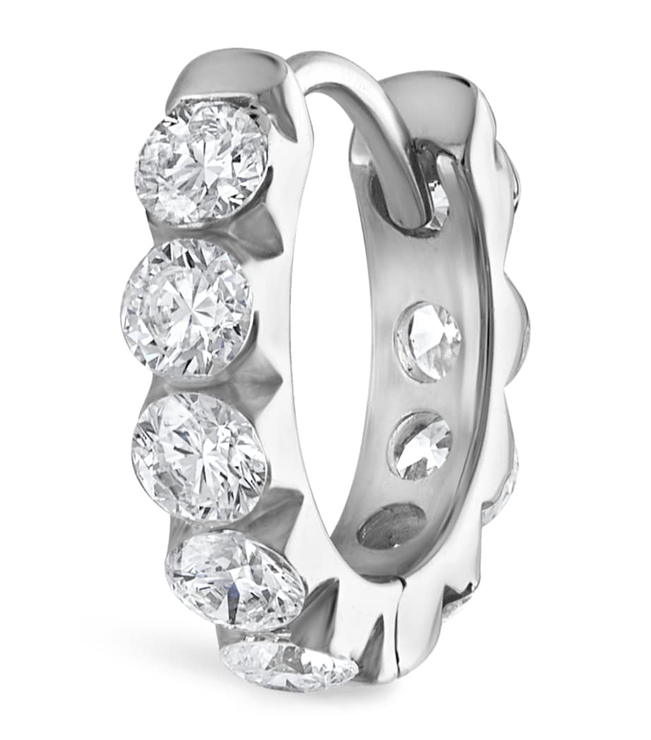 White Gold Invisible Set Large Diamond Eternity Hoop Earring (8mm)