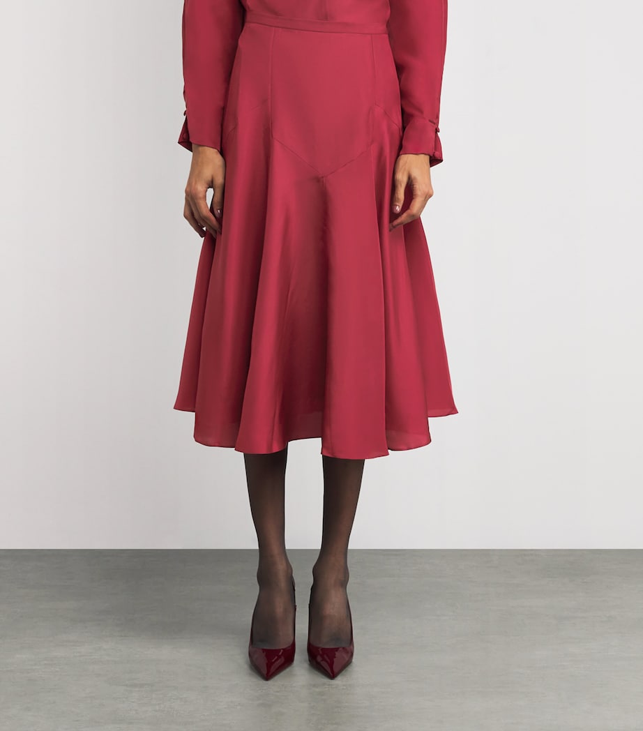 Liberowe Burgundy Silk Dorothy Midi Skirt