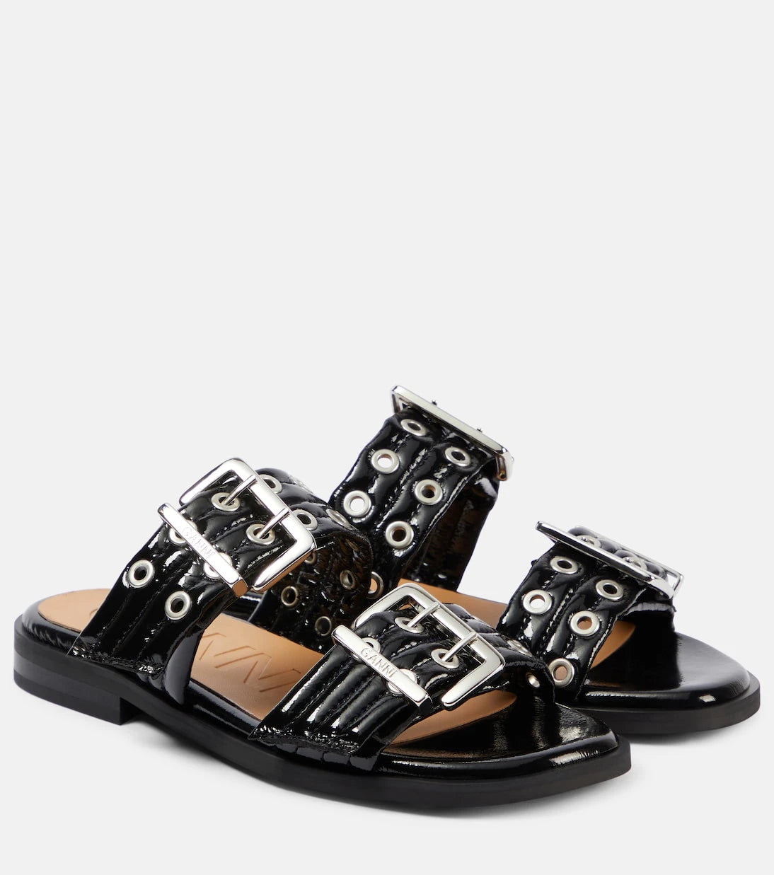 Ganni - Studded patent leather sandals