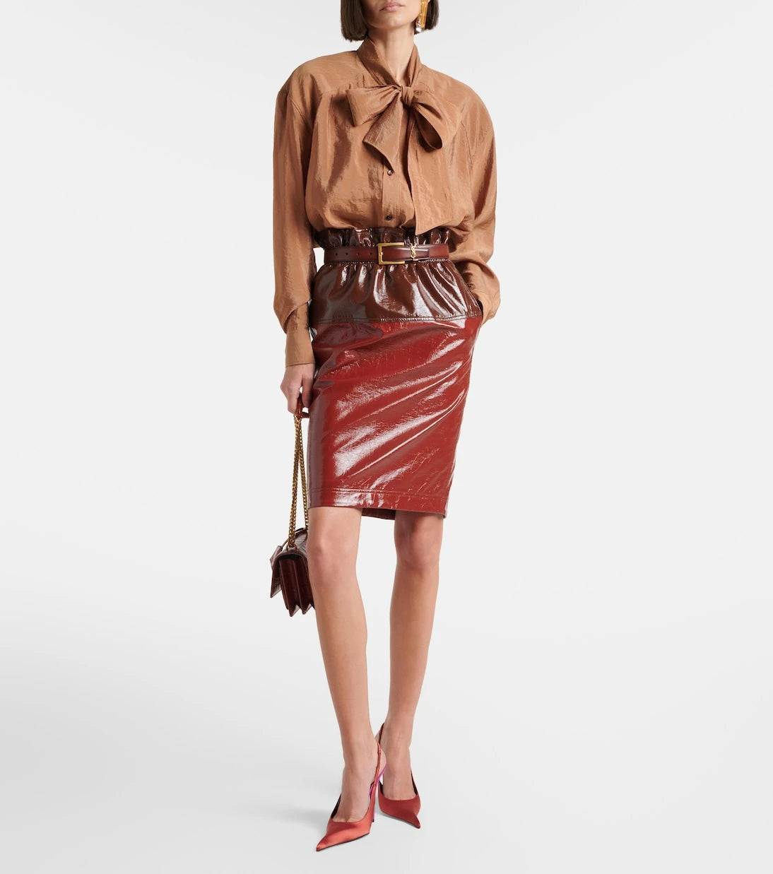 Saint Laurent - Coated cotton pencil skirt
