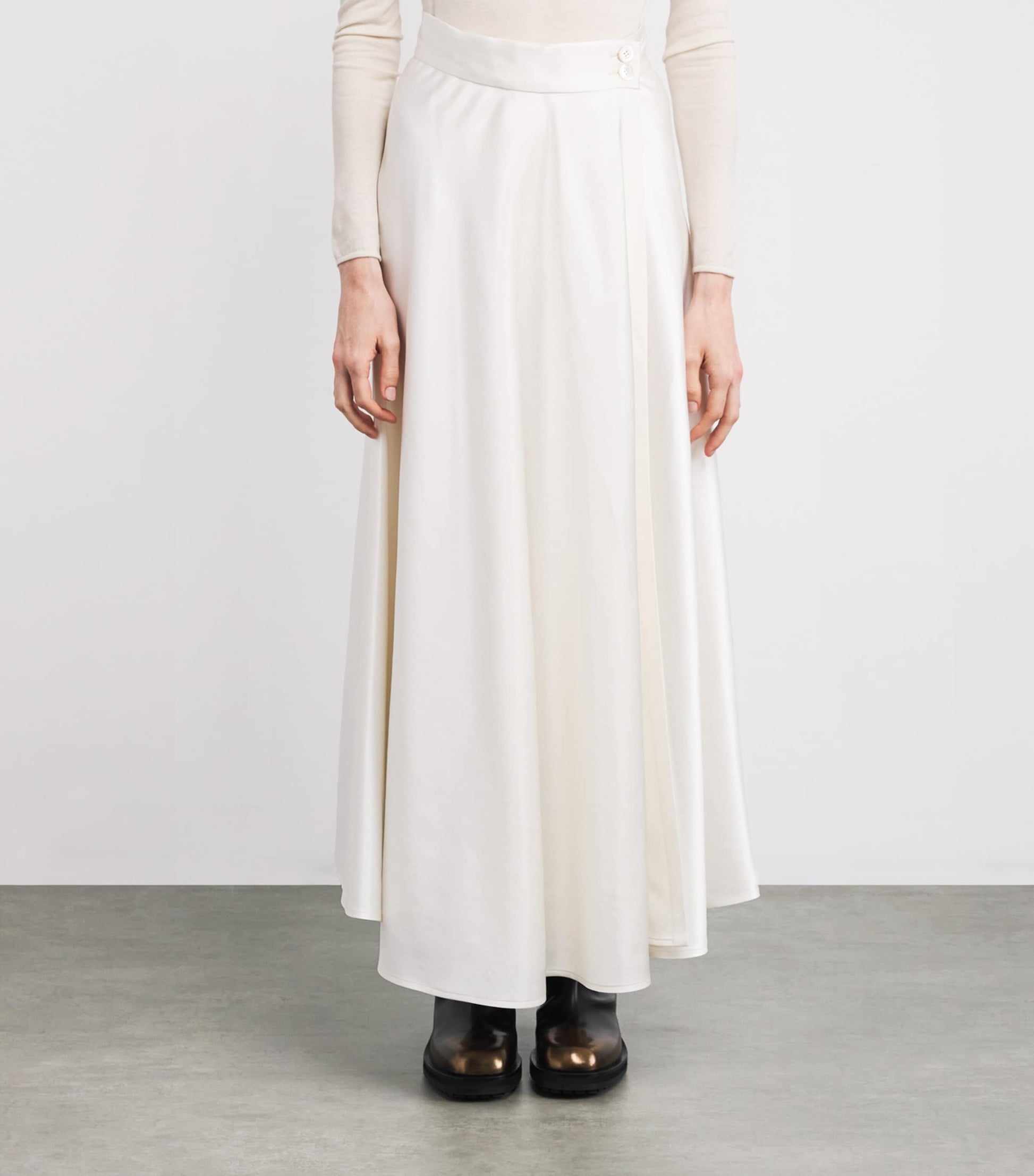 Colombo White Silk Wrap Maxi Skirt