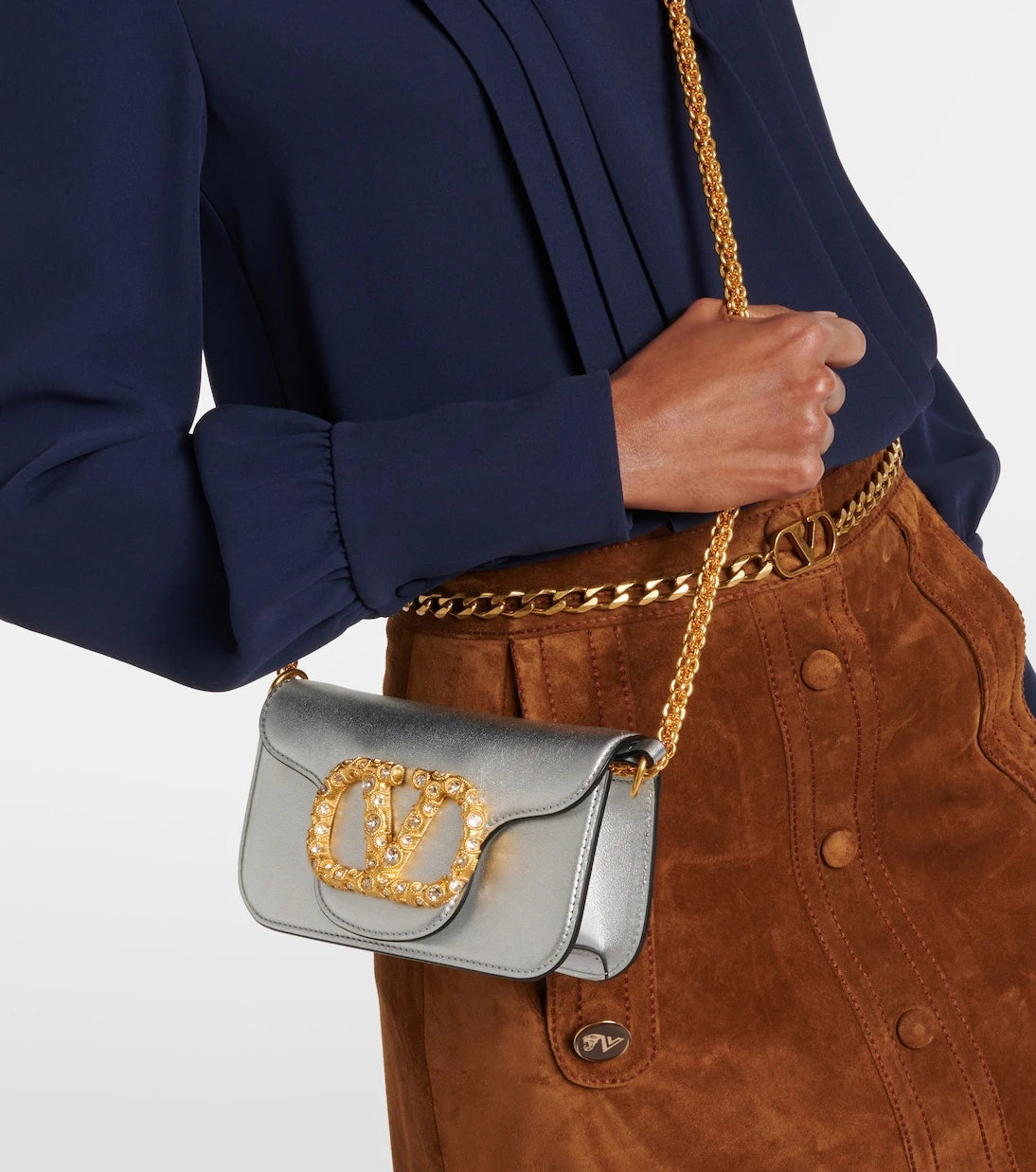 Valentino Garavani - Locò Small metallic leather shoulder bag