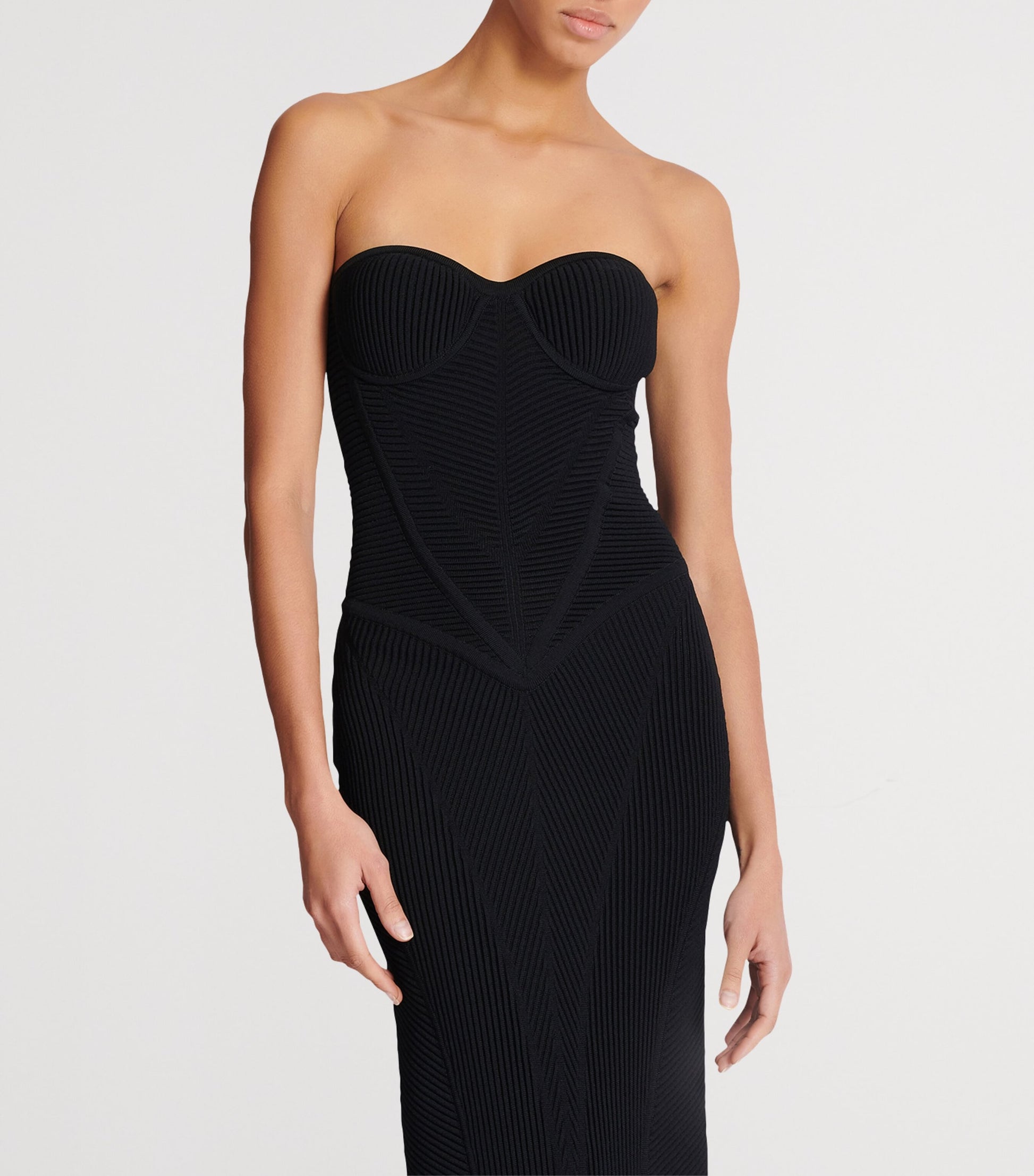 Balmain Black Knitted Strapless Maxi Dress