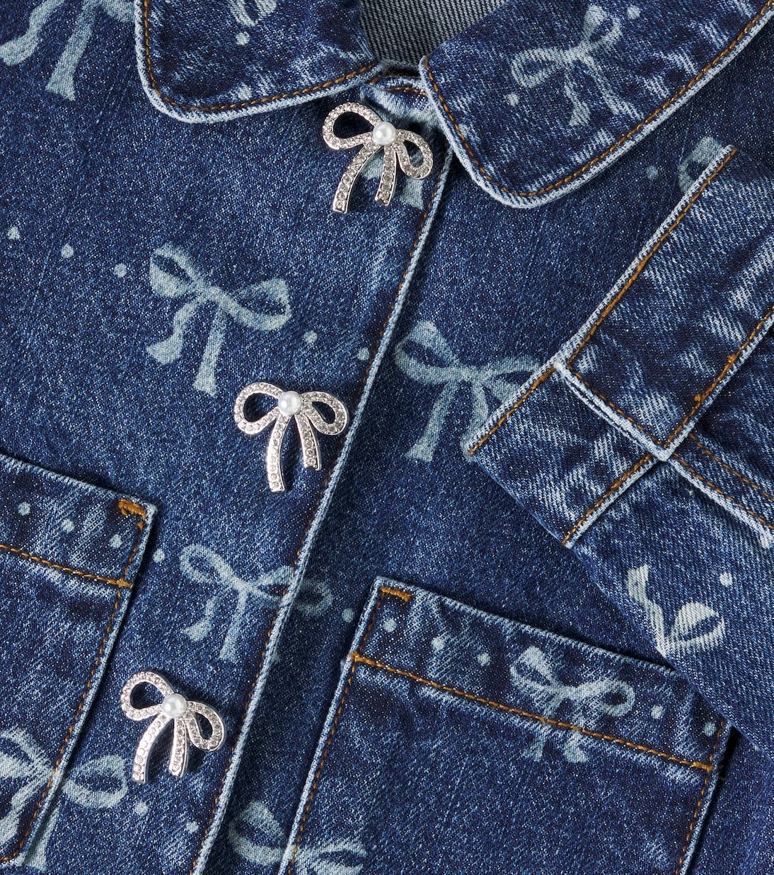 Self-Portrait Kids - Bow embellished printed denim jacket
