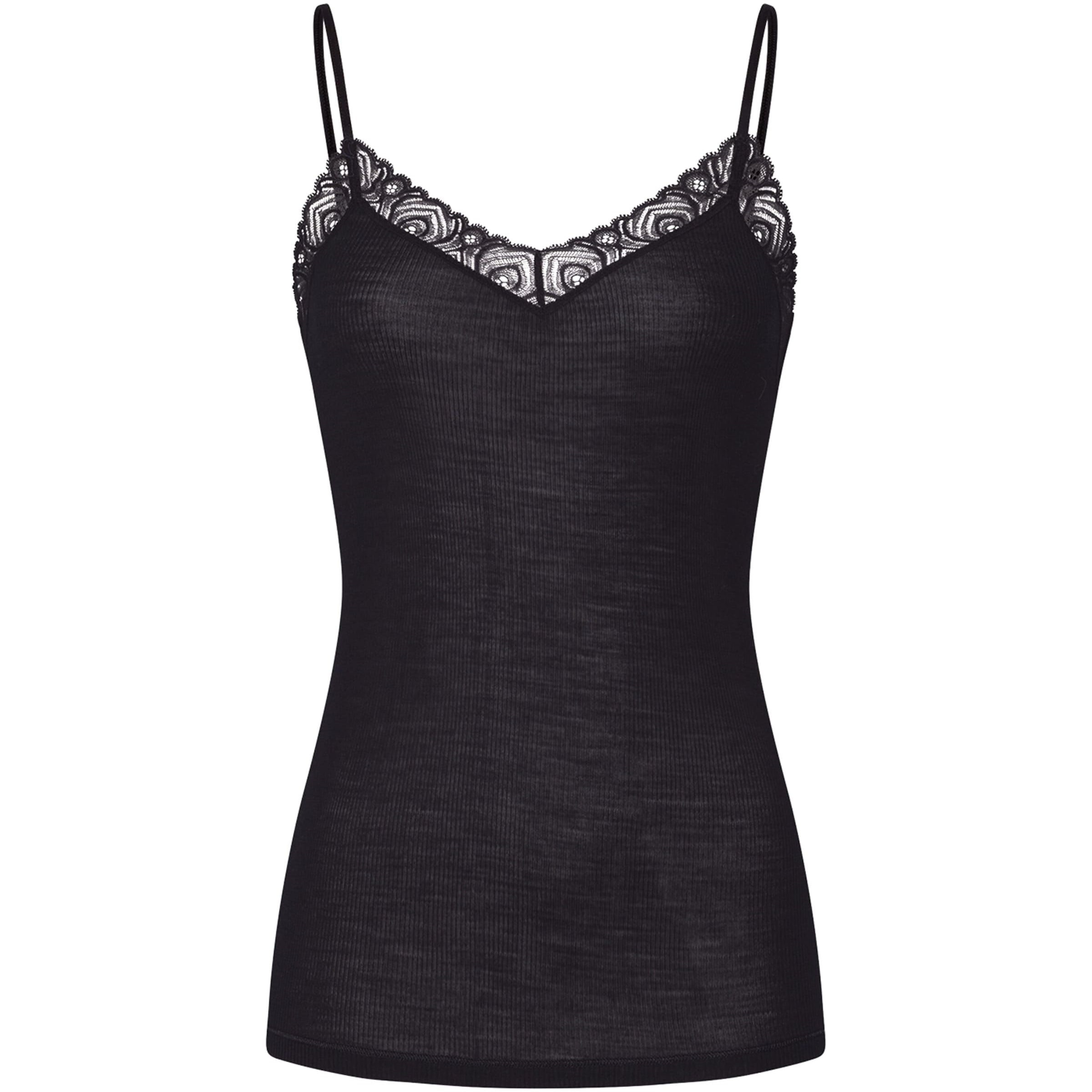 Black Woolen Lace Spaghetti Top