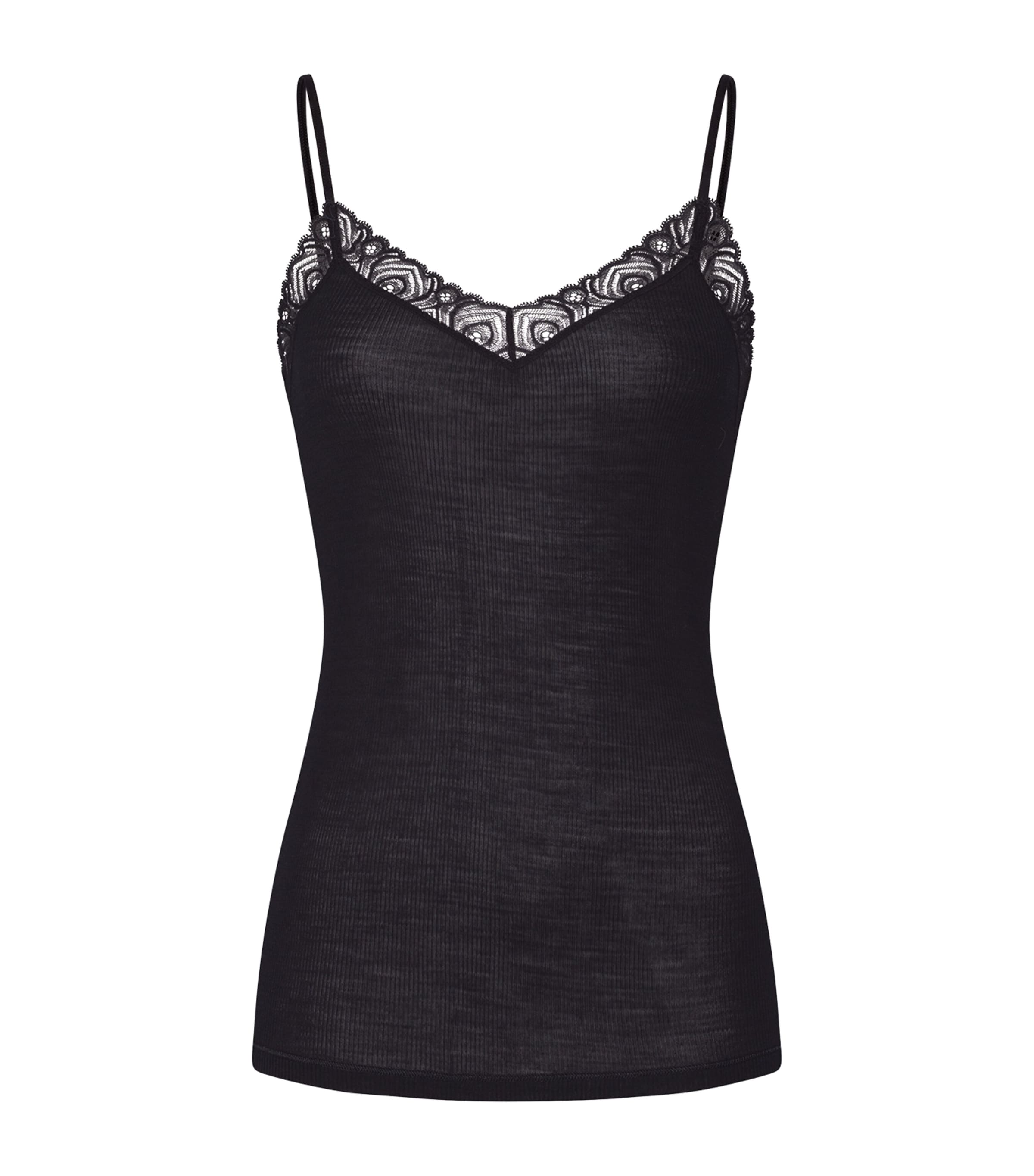 Black Woolen Lace Spaghetti Top