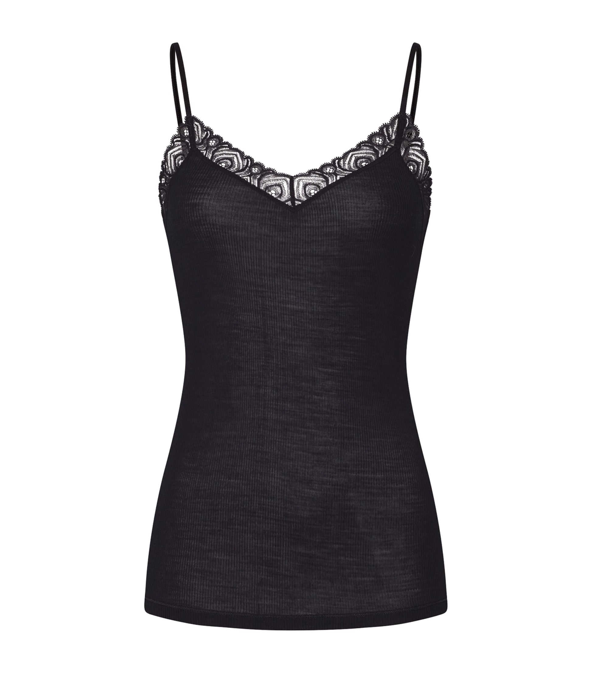 Black Woolen Lace Spaghetti Top