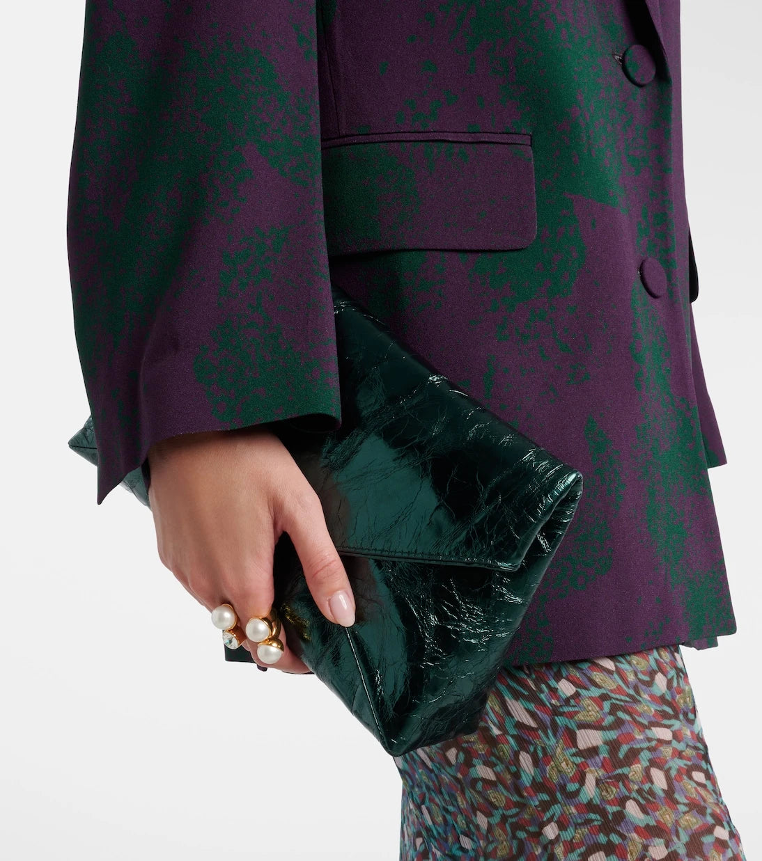 Dries Van Noten - Medium metallic leather clutch