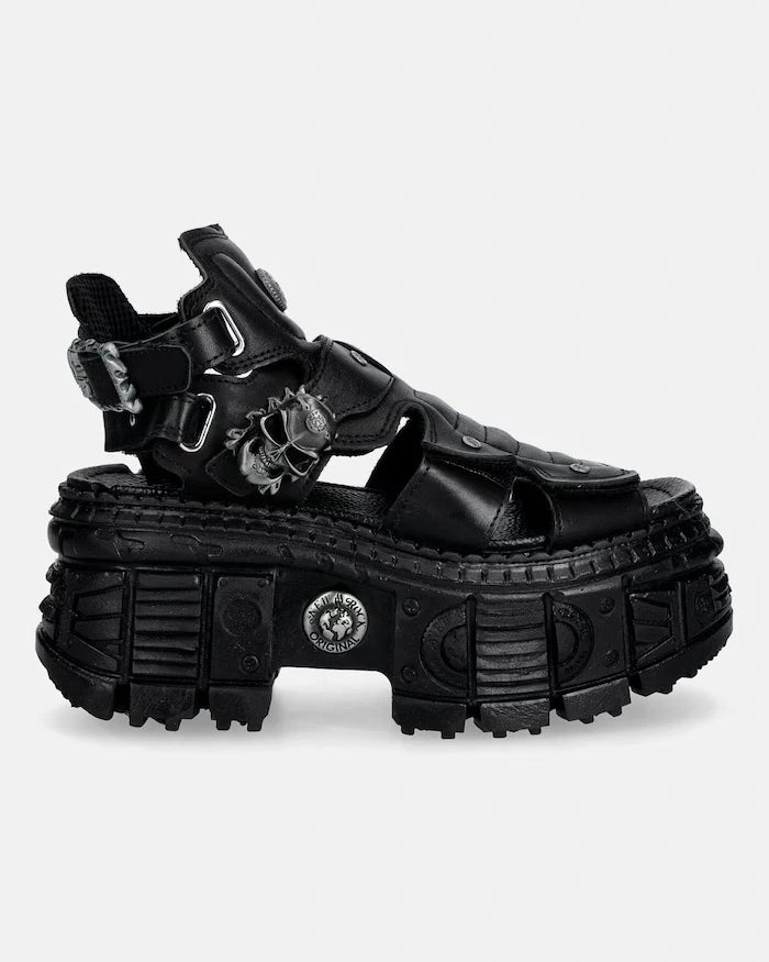 New Rock kadın deri sandalet ITALI NEGRO, TANK CASCO NEGRO PIN LATERA