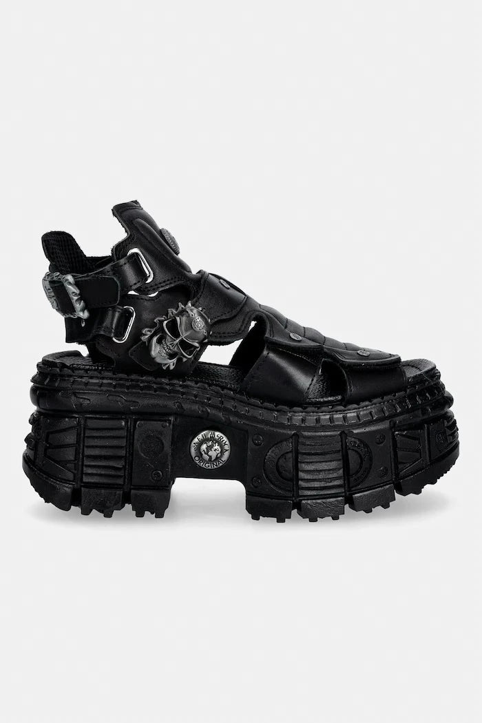 New Rock kadın deri sandalet ITALI NEGRO, TANK CASCO NEGRO PIN LATERA