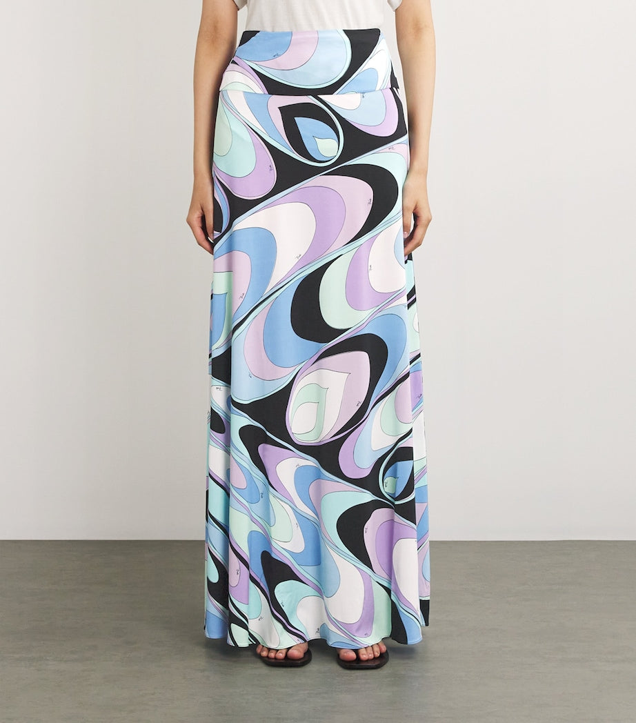 Purple Satin Printed Maxi Skirt
