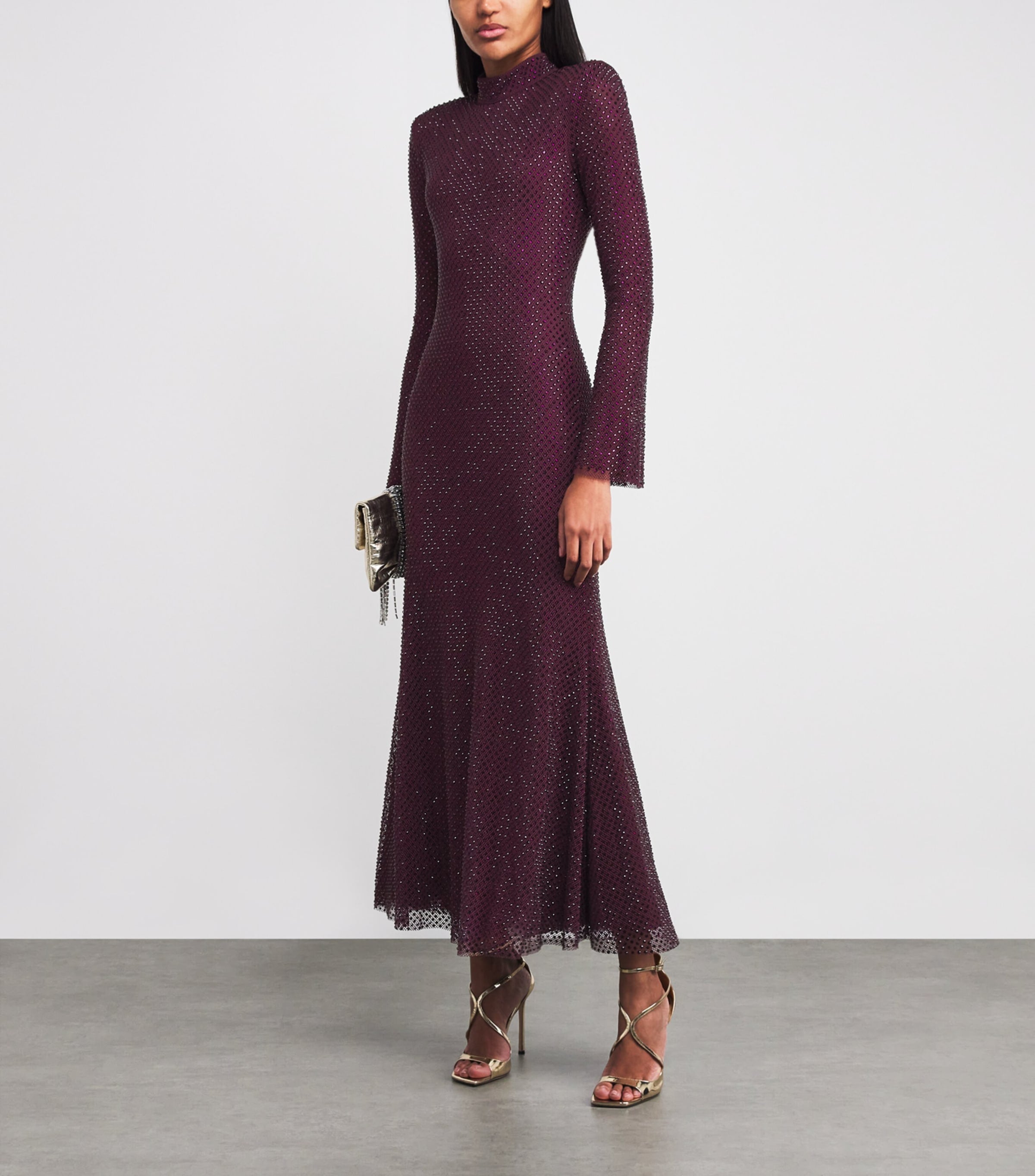 Self-Portrait Burgundy Rhinestone-Embellished Maxi Dress
