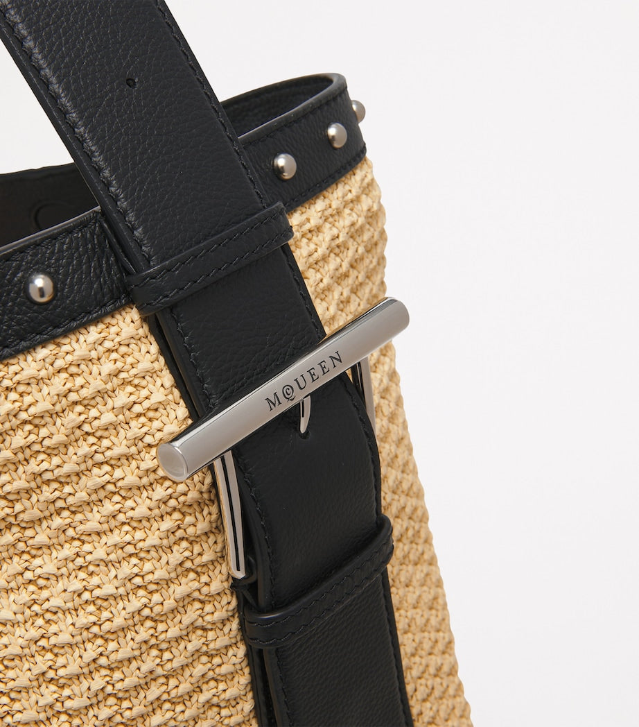 McQueen Nude Woven T-Bar Sling Bucket Bag