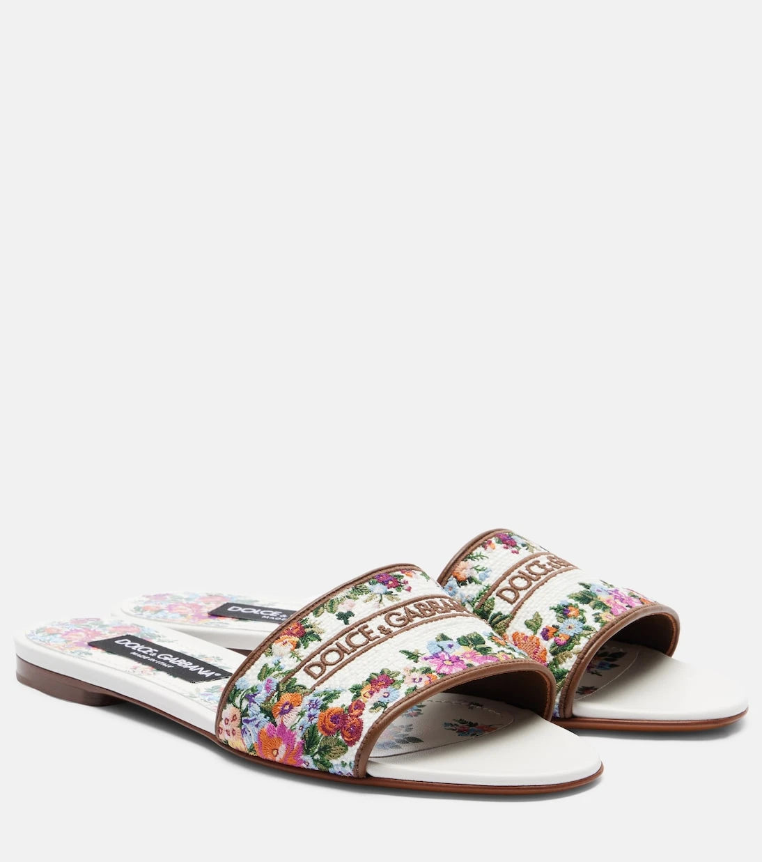 Dolce&Gabbana - Floral leather-trimmed slides